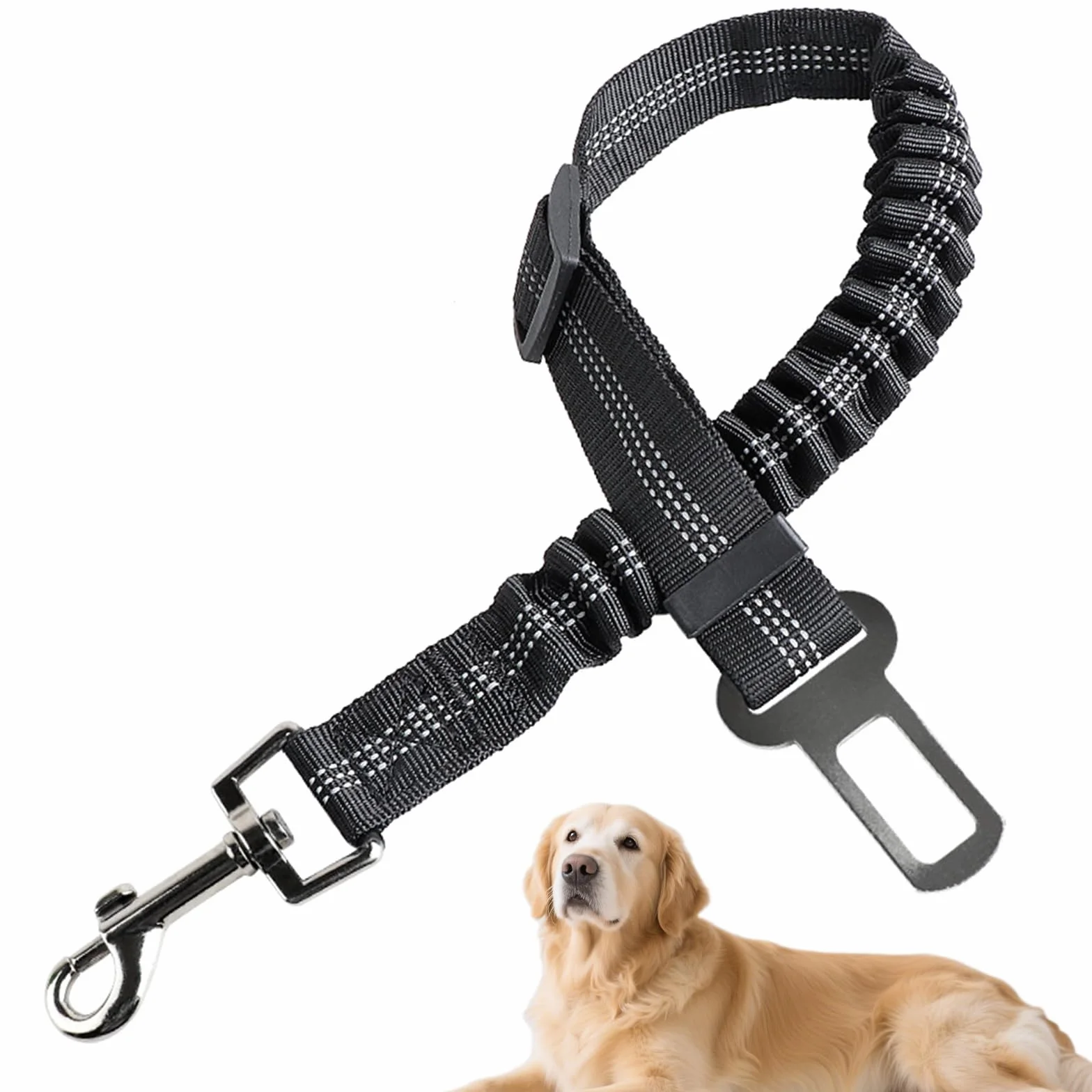 1Pièces Étirement Le Plus Long : 80 cm Ceinture Chien Voiture réglable avec,Attache Ceinture Chien Voiture,Laisse Voiture Chien,Harnais Voiture Chien en Elastique,pour Chiens et Chats-Noir