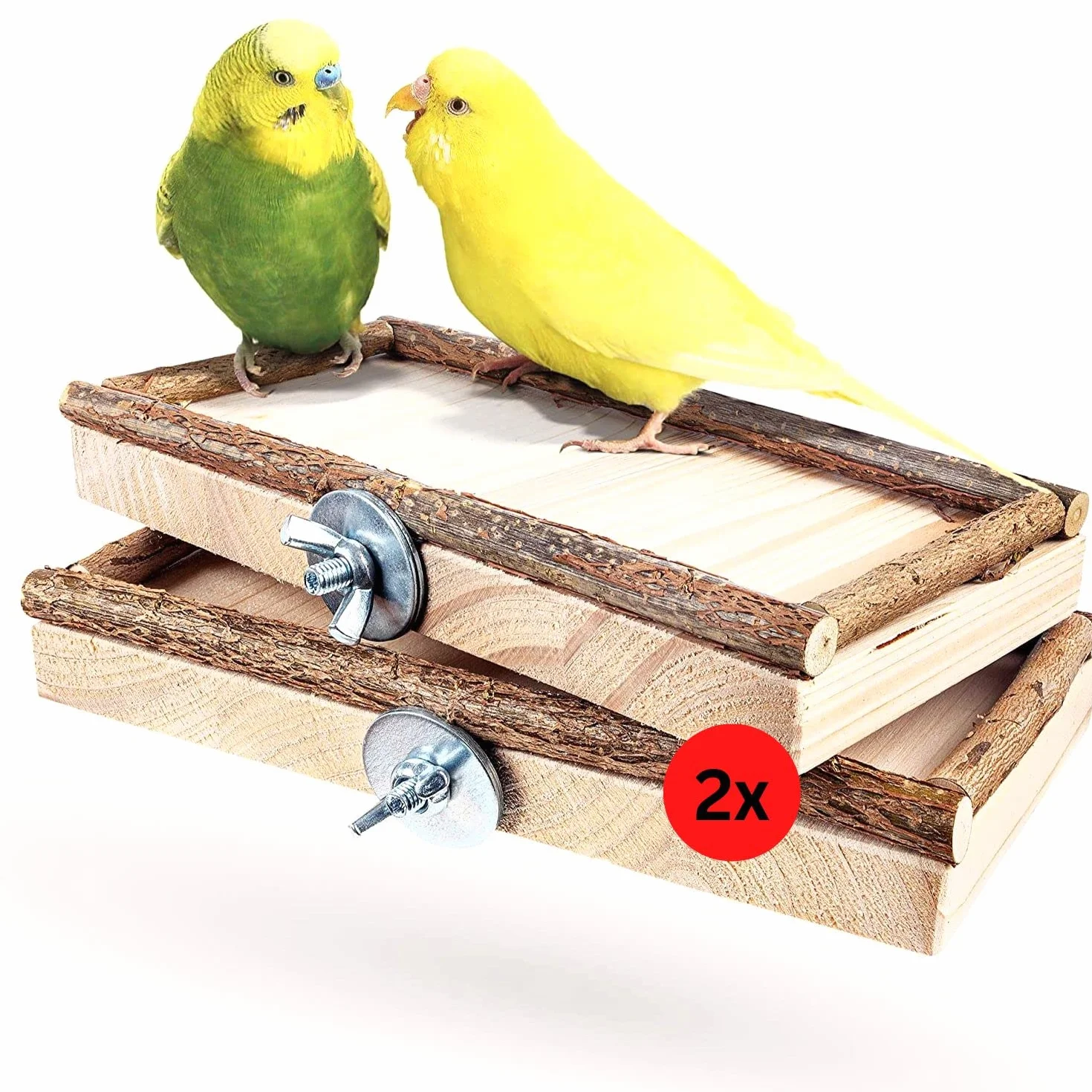 Perchoir Perroquet en Bois Naturel - Mangeoire 2 en 1 pour Cage à Oiseaux