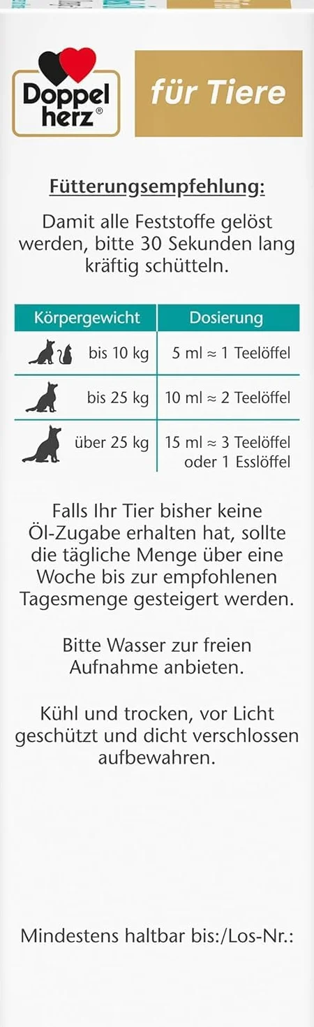 Doppelherz Huile pour articulations Chats Chiens oméga-3 chondroïtine 250 ML