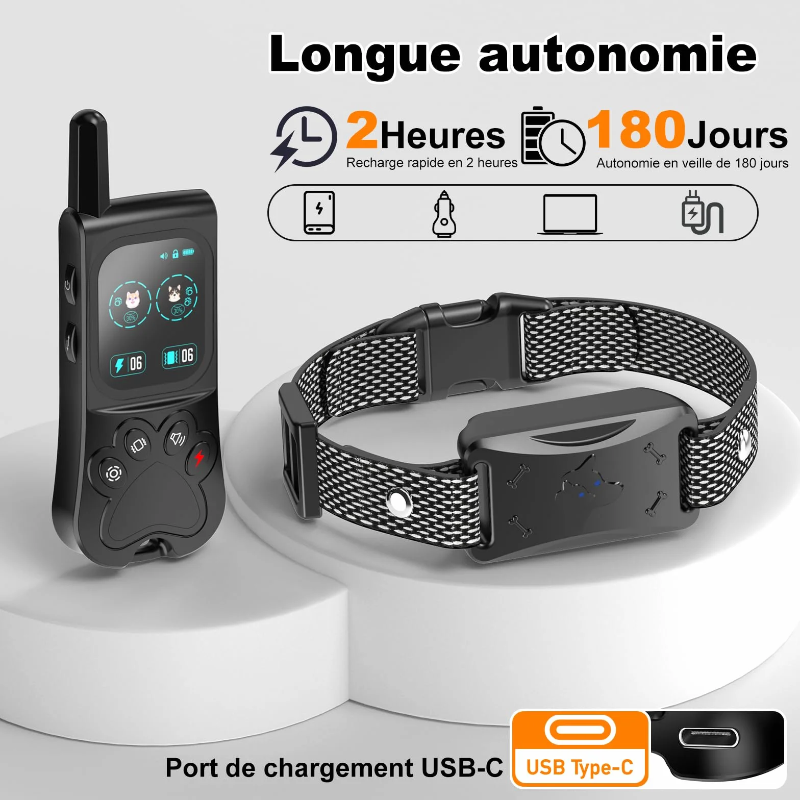 Collier de Dressage pour Chien IPX7 Résistant à L'Eau, 4 Modes avec Verrouillage de Sécurité, Noir