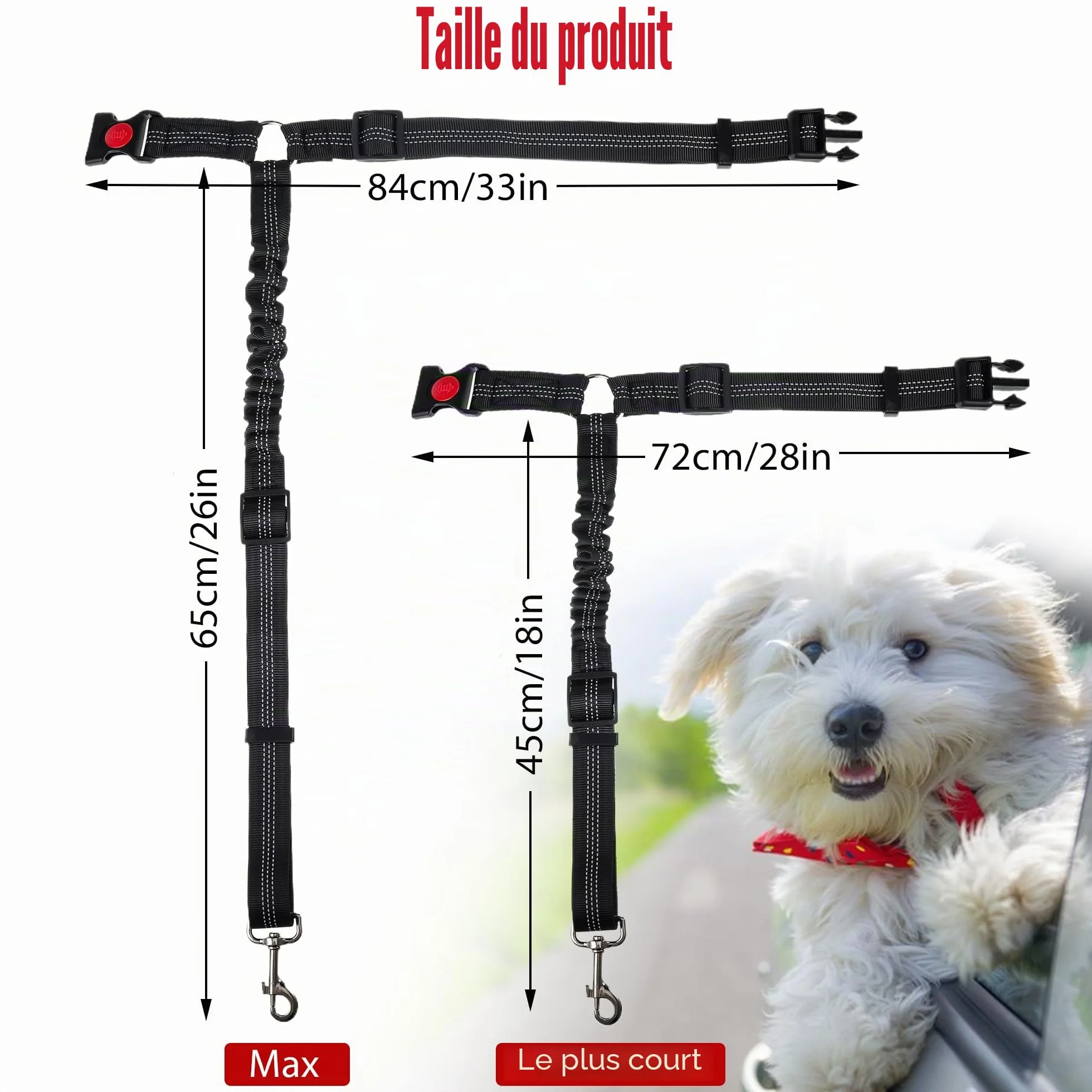 Ceinture Chien Voiture, Universel Harnais Voiture Réglable pour Chien & Chat avec Absorption des Chocs,Harnais Voiture pour Chiens,Ceinture de Sécurité pour Chien