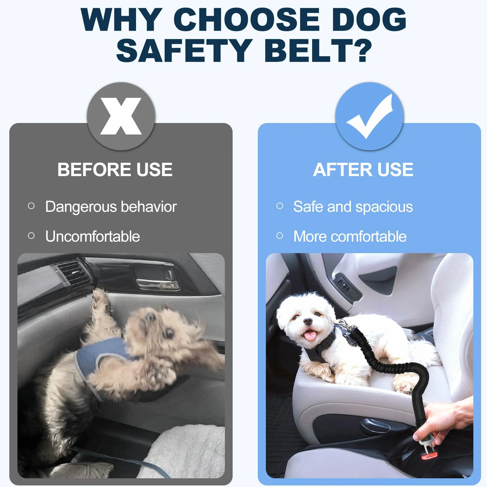 1pk Ceintures de sécurité de Voiture pour Chien, réglable 50-75cm Ceinture de Securite pour, des Chocs pour Tout Type de Voiture pour Tous Les Chiens et Chats(Noir)