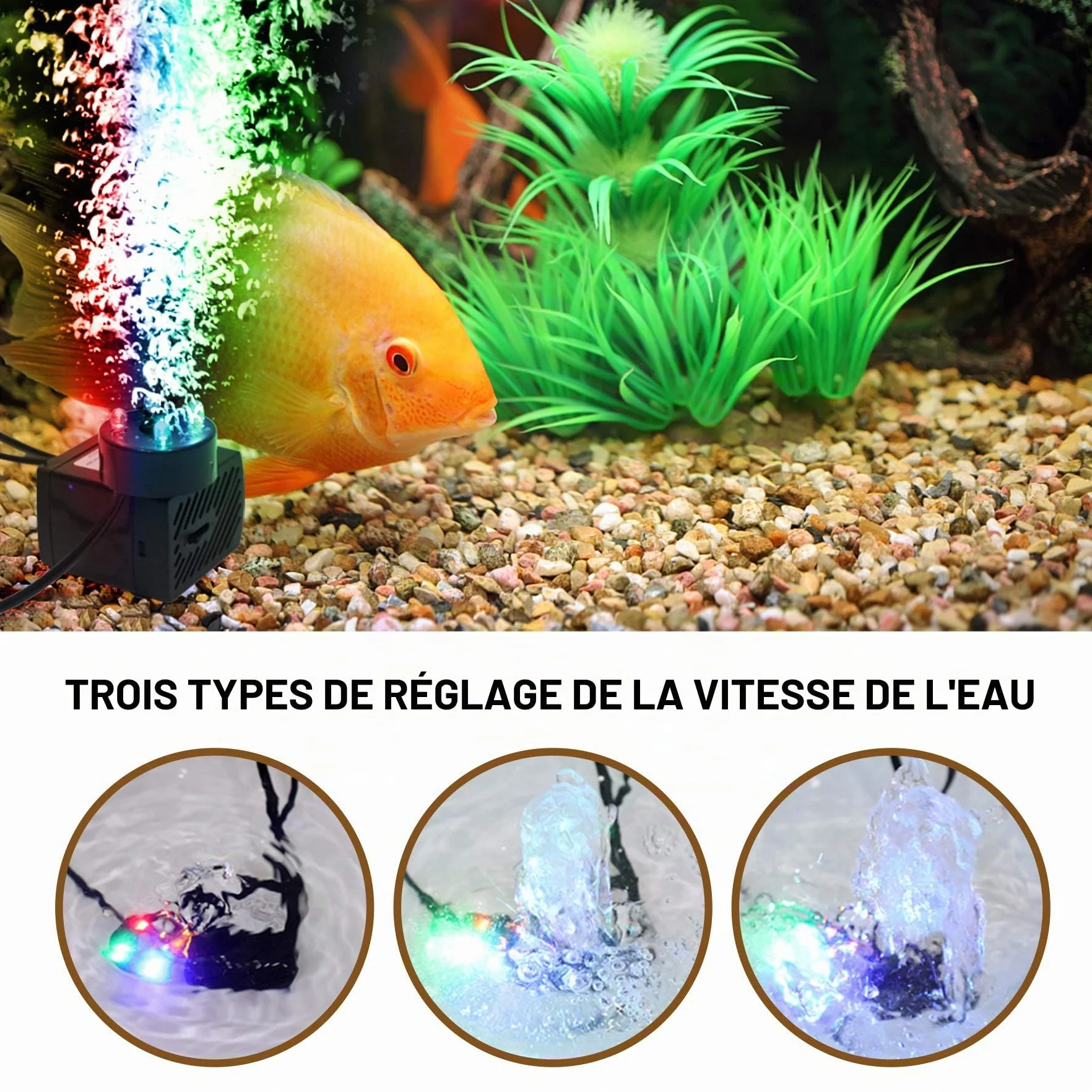 Mini pompe à eau LED 350 l/h 3,5 W submersible aquarium jardin fontaine rocaille 0,85 m