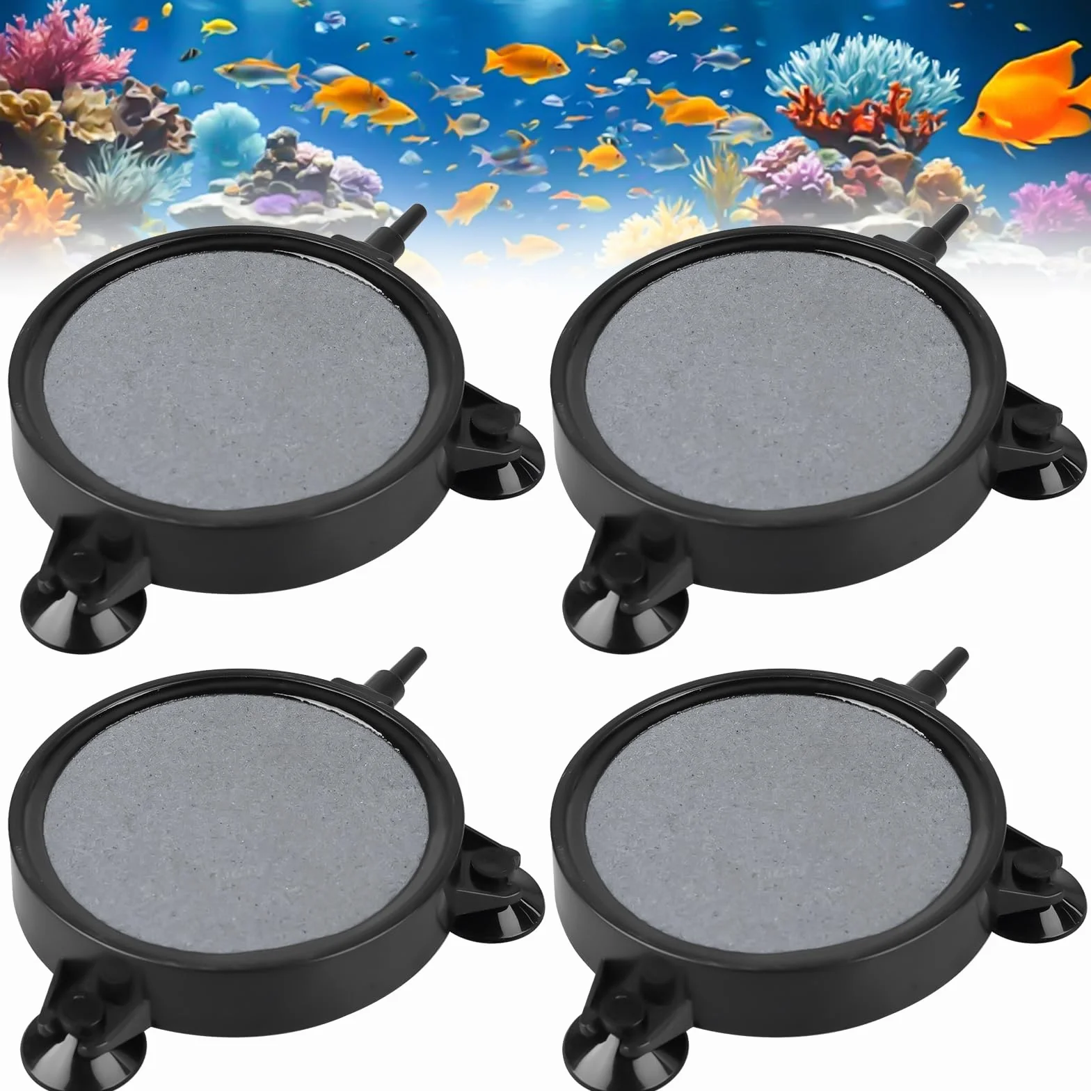 Lot de 4 pierres à air d'aquarium 100 mm avec ventouses puissantes - Diffuseur super haut pour oxygène dissous