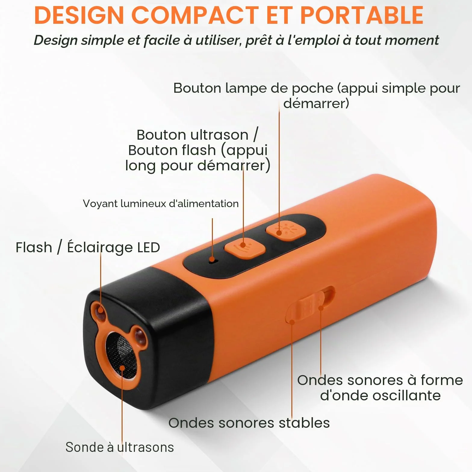 Dispositif Anti-Aboiement Ultrason Rechargeable pour Chiens, 3 Fréquences Réglables