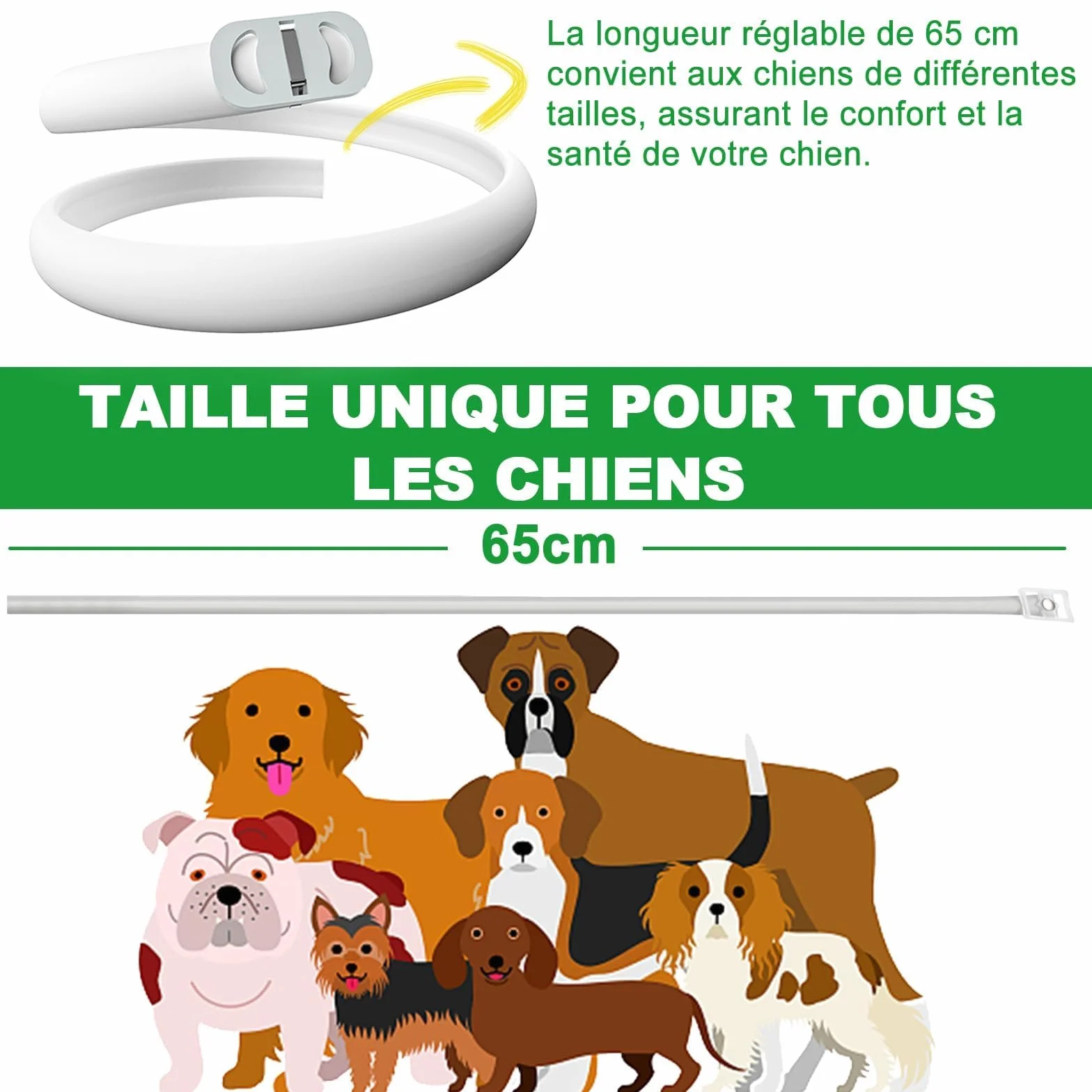 Collier Anti Puces pour Chien 65cm Réglable Étanche 12 Mois Protection