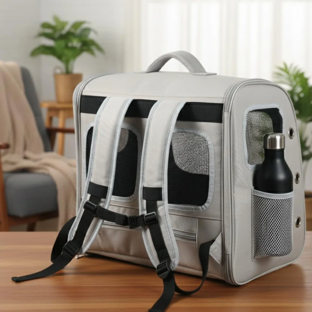 Sac de Transport pour Chat avec fenêtre panoramique – Structure Rigide, Ventilation Multiple – 45×30×40 cm (Gris foncé)