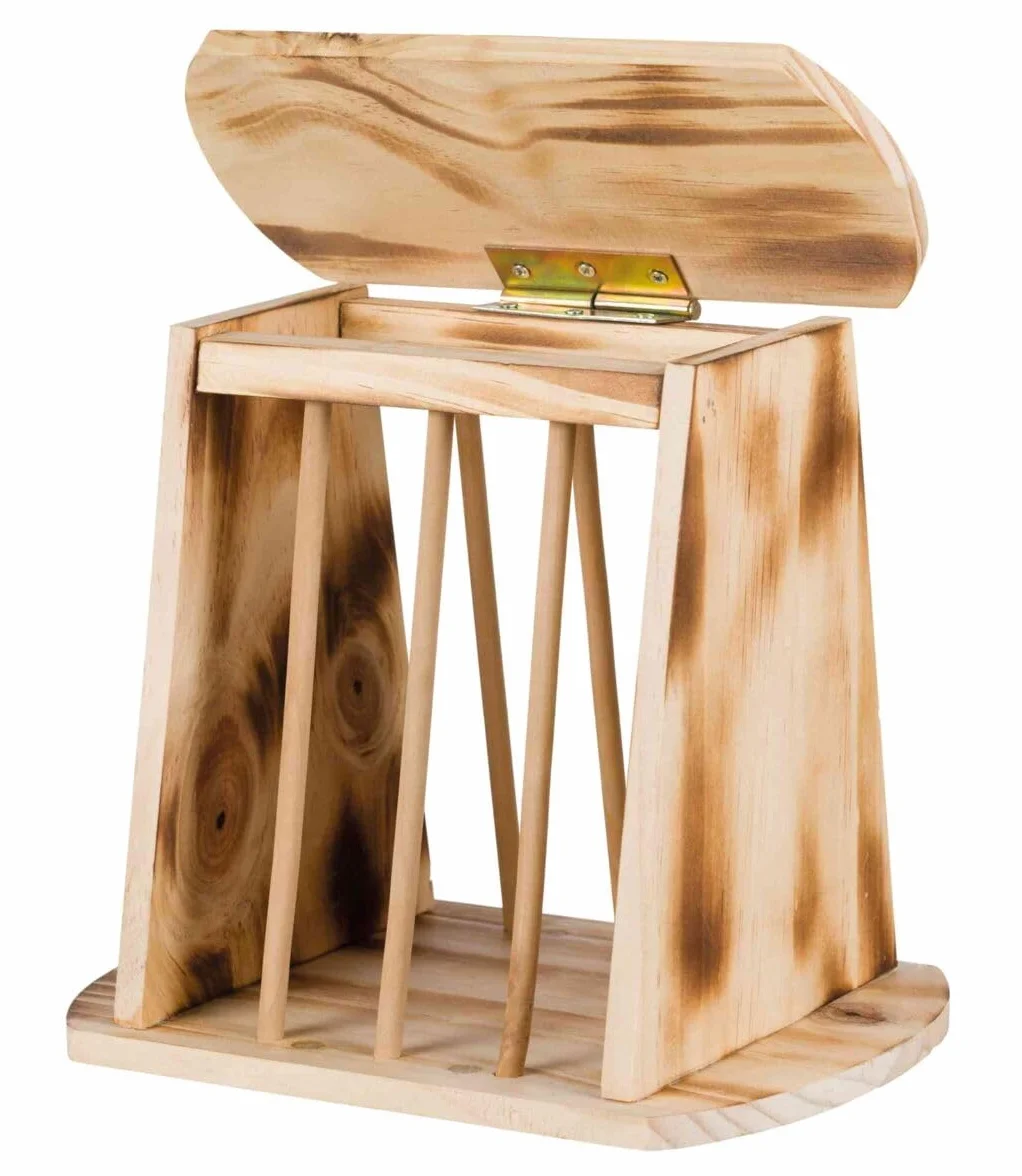 Trixie Râtelier à Foin avec Couvercle en Bois flammé