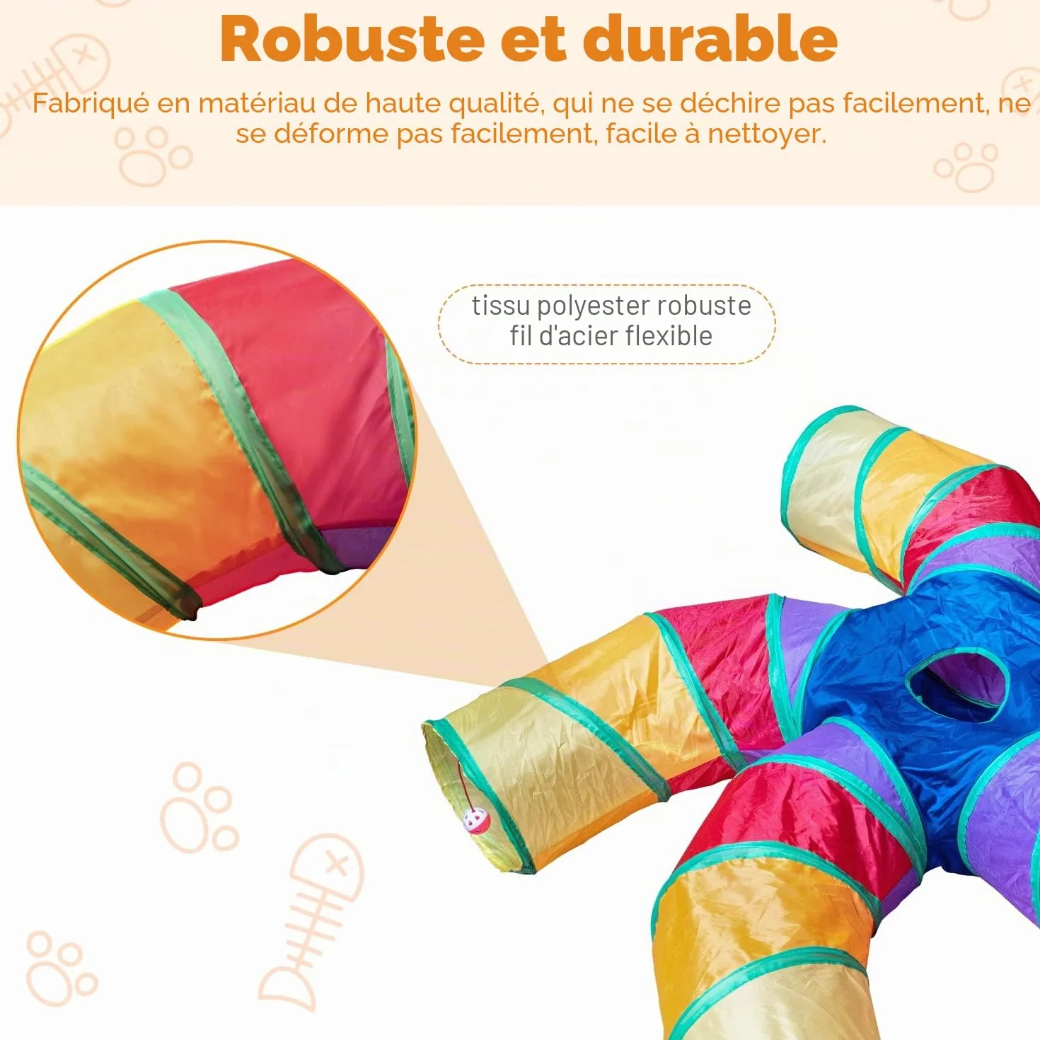 Tunnel de jeu pour chat d'intérieur, grand tunnel à 5 voies et tube pliable avec boule de jeu, tube S avec judas interactif, idéal pour l'exercice des chatons