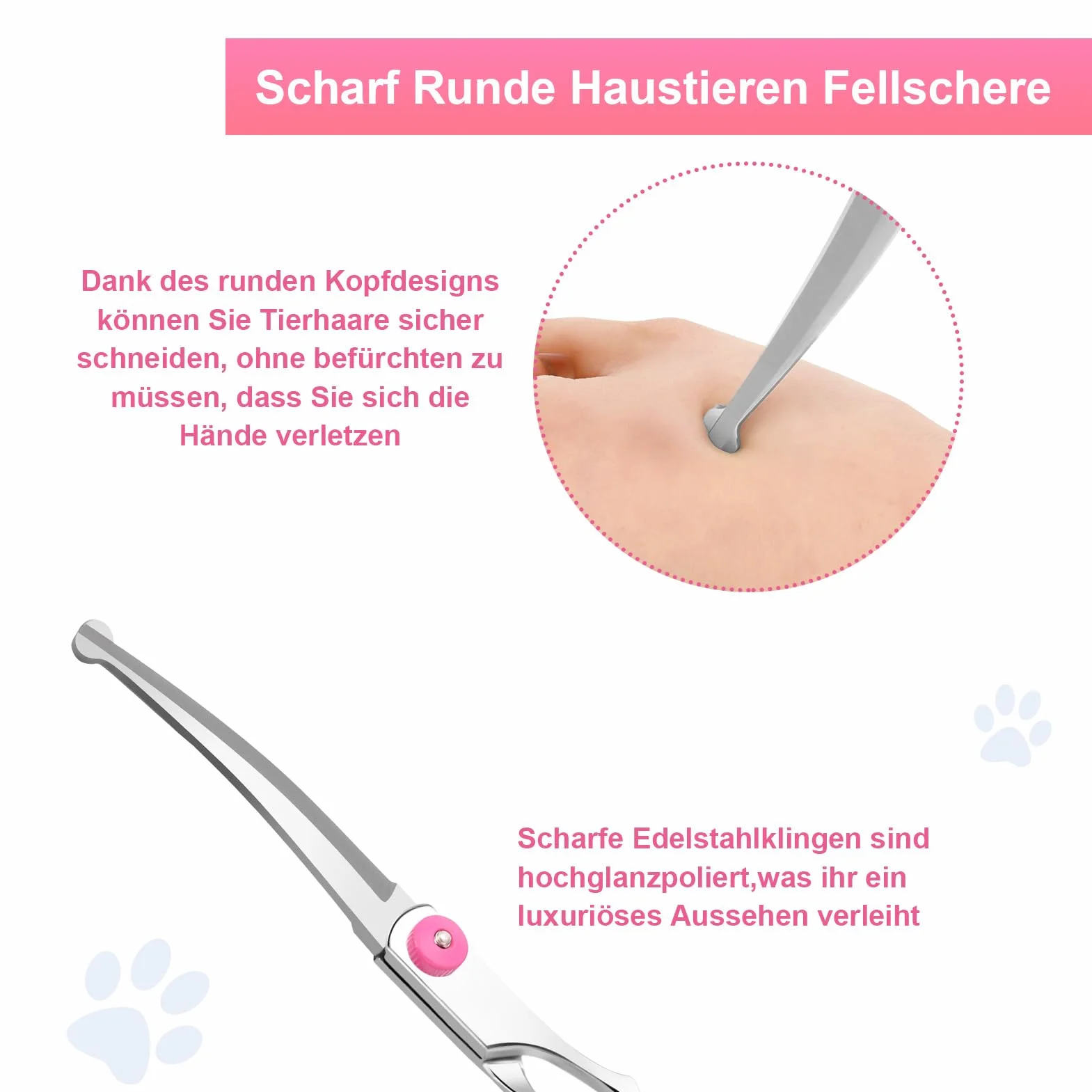 Jostift Ciseaux de toilettage pour chien et chat - Ciseaux incurvés - Ciseaux ronds professionnels - Ciseaux de toilettage pour chat et autres animaux de compagnie - Rose
