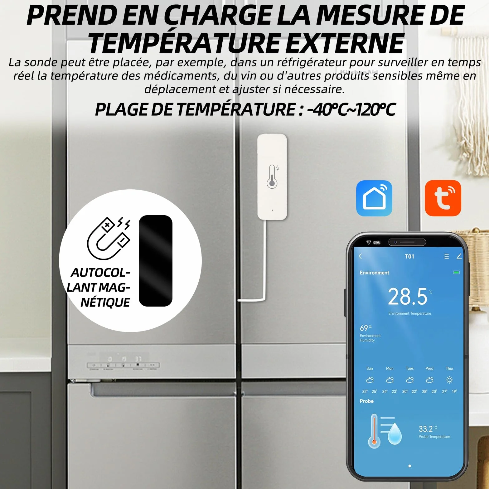 Thermomètre hygromètre WiFi avec capteur externe intelligent pour intérieur extérieur alarme application surveillance à distance compatible Alexa congélateur