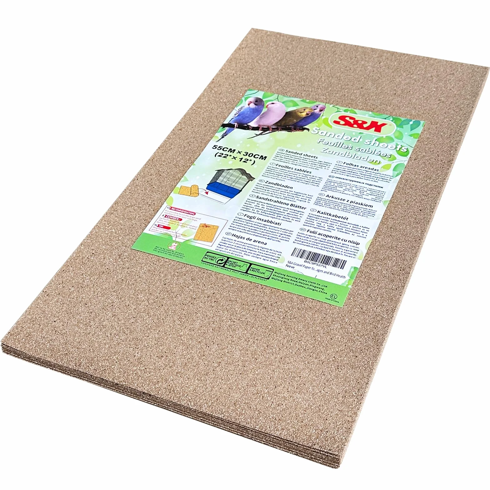 S&X Lot de 12 feuilles de papier gravier pour cage à oiseaux 55,9 x 30,5 cm