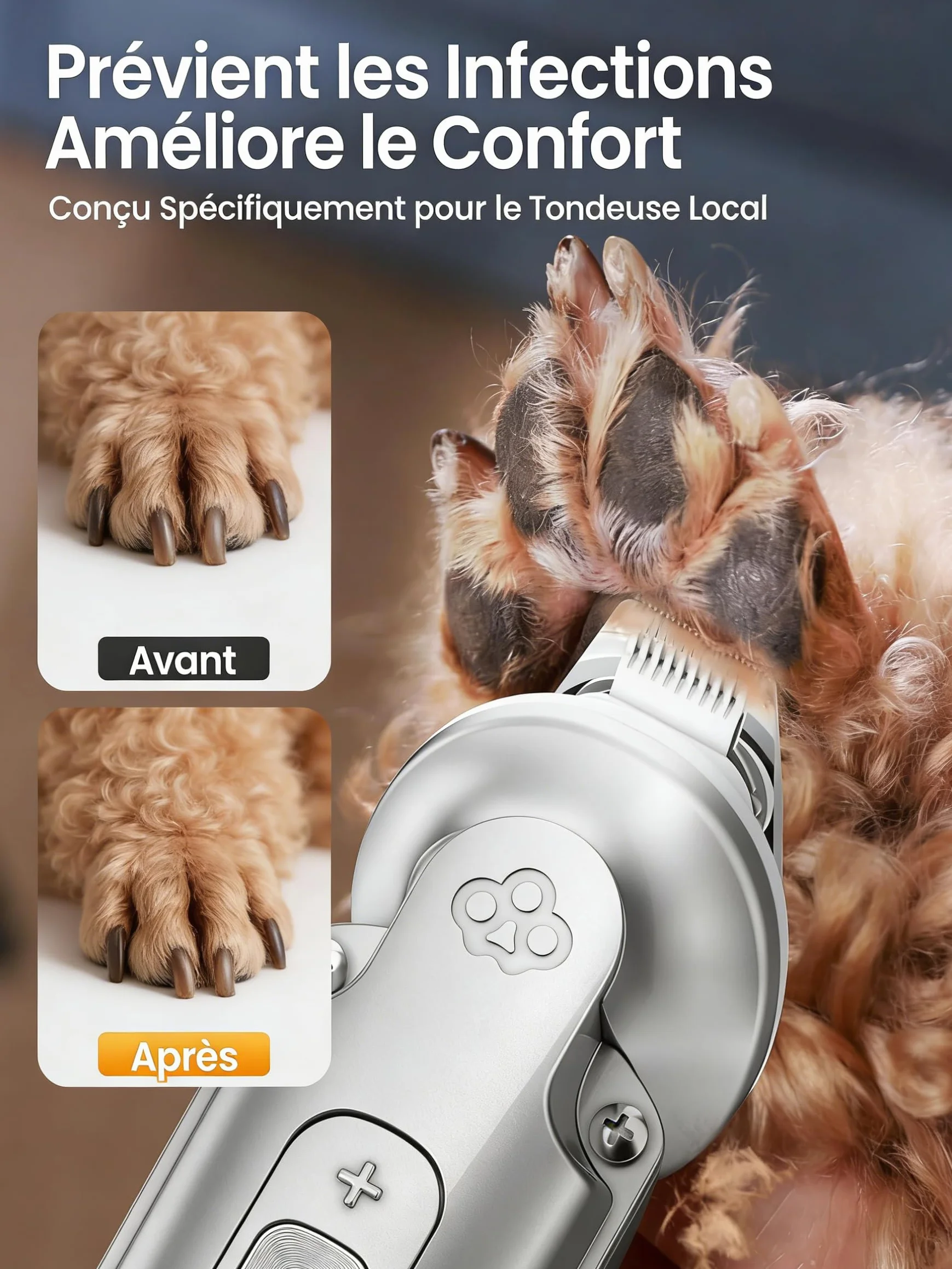 Oneisall 4-en-1 Tondeuse pour Chien Chat Professionnelle Sans Fil avec Affichage 2000mAh Argenté