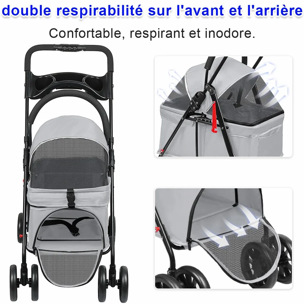 Poussette Chien 3-en-1 Pliable pour Petit Chien Chat jusqu'à 25 kg Roues 360° Résistant à l'Usure