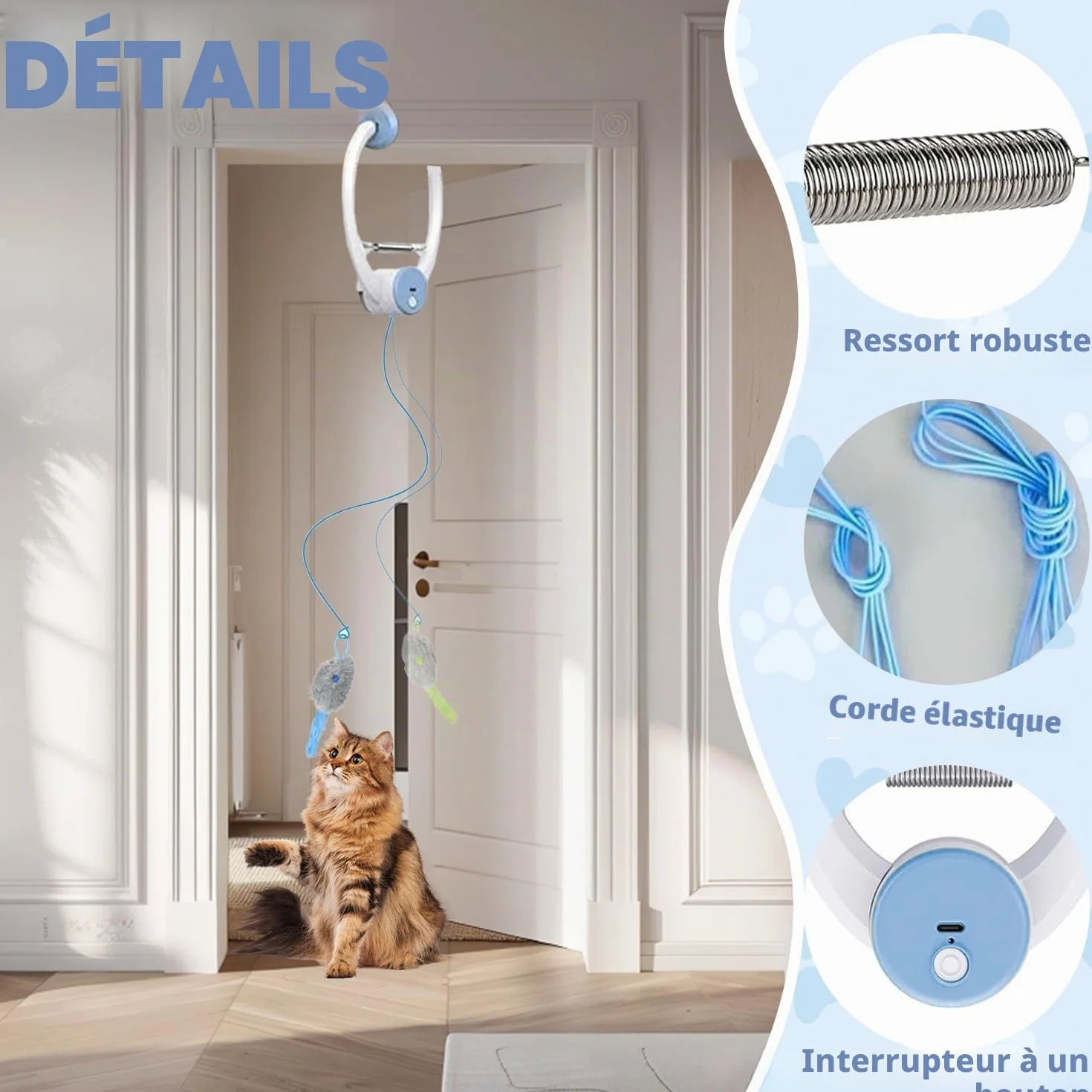 Jouet Interactif Suspendu pour Chat avec Corde et Souris en Peluche