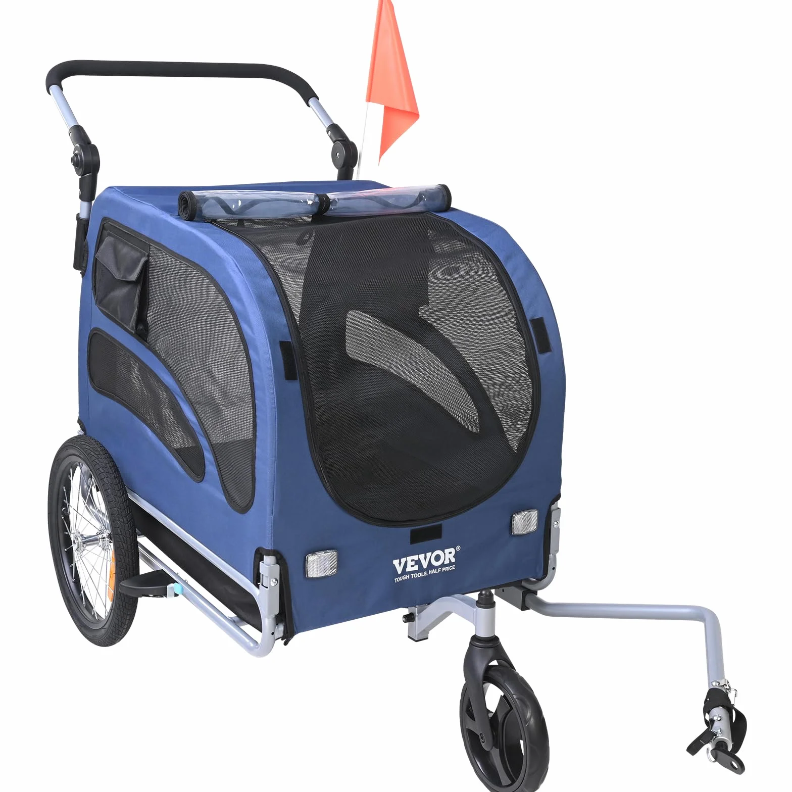VEVOR Remorque de Vélo Chien Pliable 45 kg Poussette Animaux 2en1 Roues Dégagement Rapide Bleu/Noir