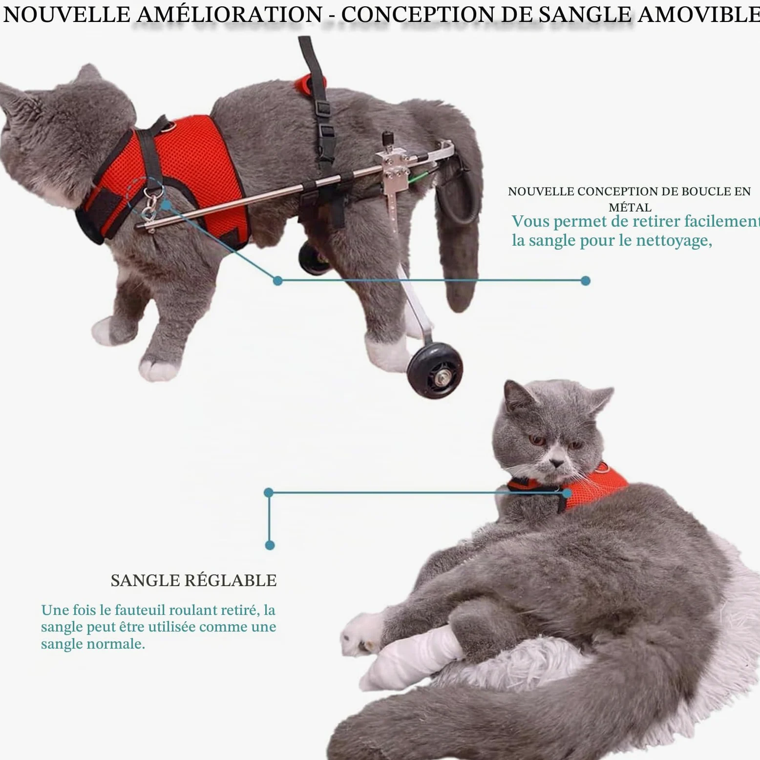 Harnais De Soutien pour Chien, Fauteuil Roulant pour Chat Lapin Handicapé Réadaptation pour Patte Arrière/Jambe Arrière, Aide À Marcher, Chariot pour Les Animaux Âgés Et Blessés,S