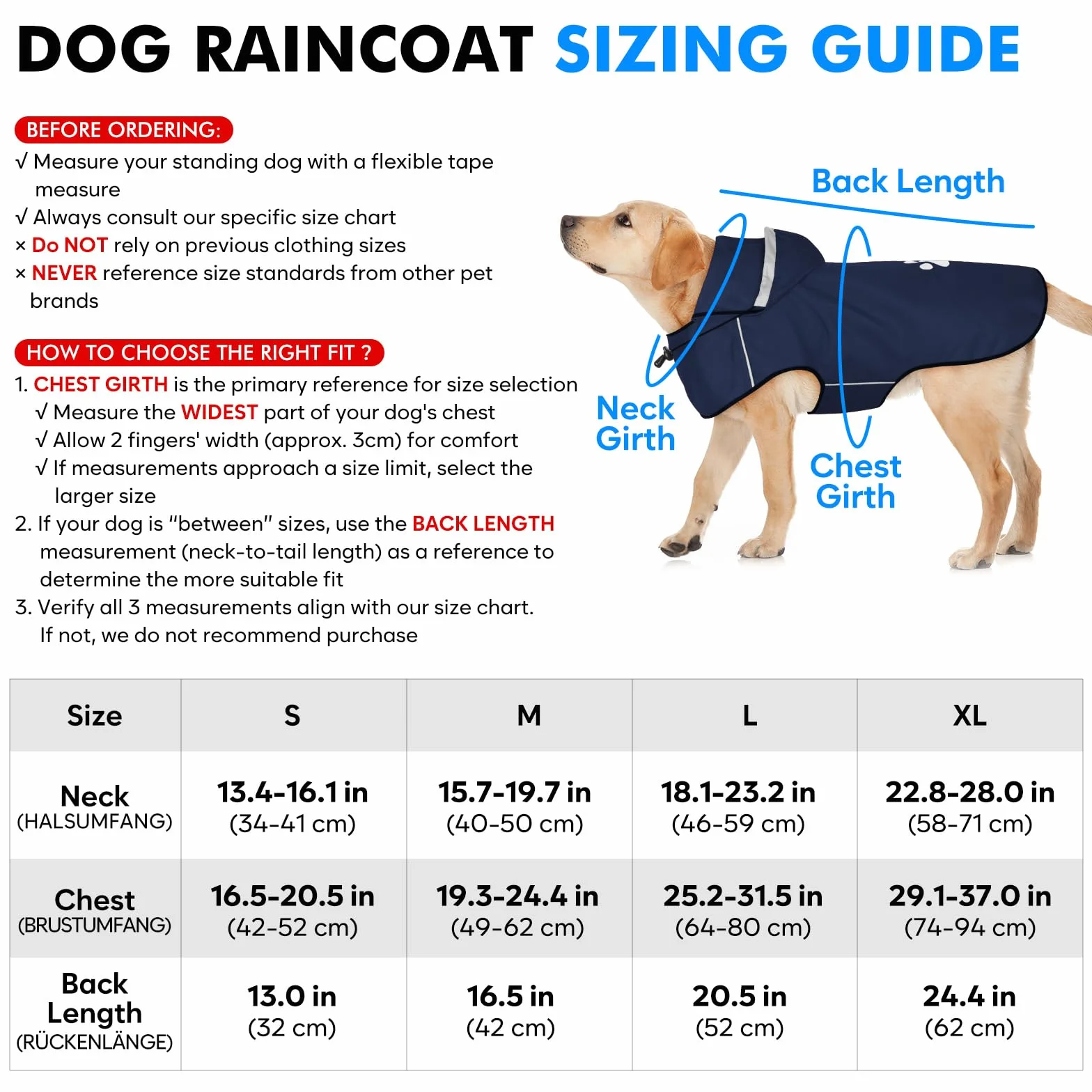 Manteau de Pluie pour Chiens de Grande Taille - Vêtement Imperméable avec Capuche Réfléchissante et Fermeture Velcro Réglable - Ultra Léger pour les Promenades
