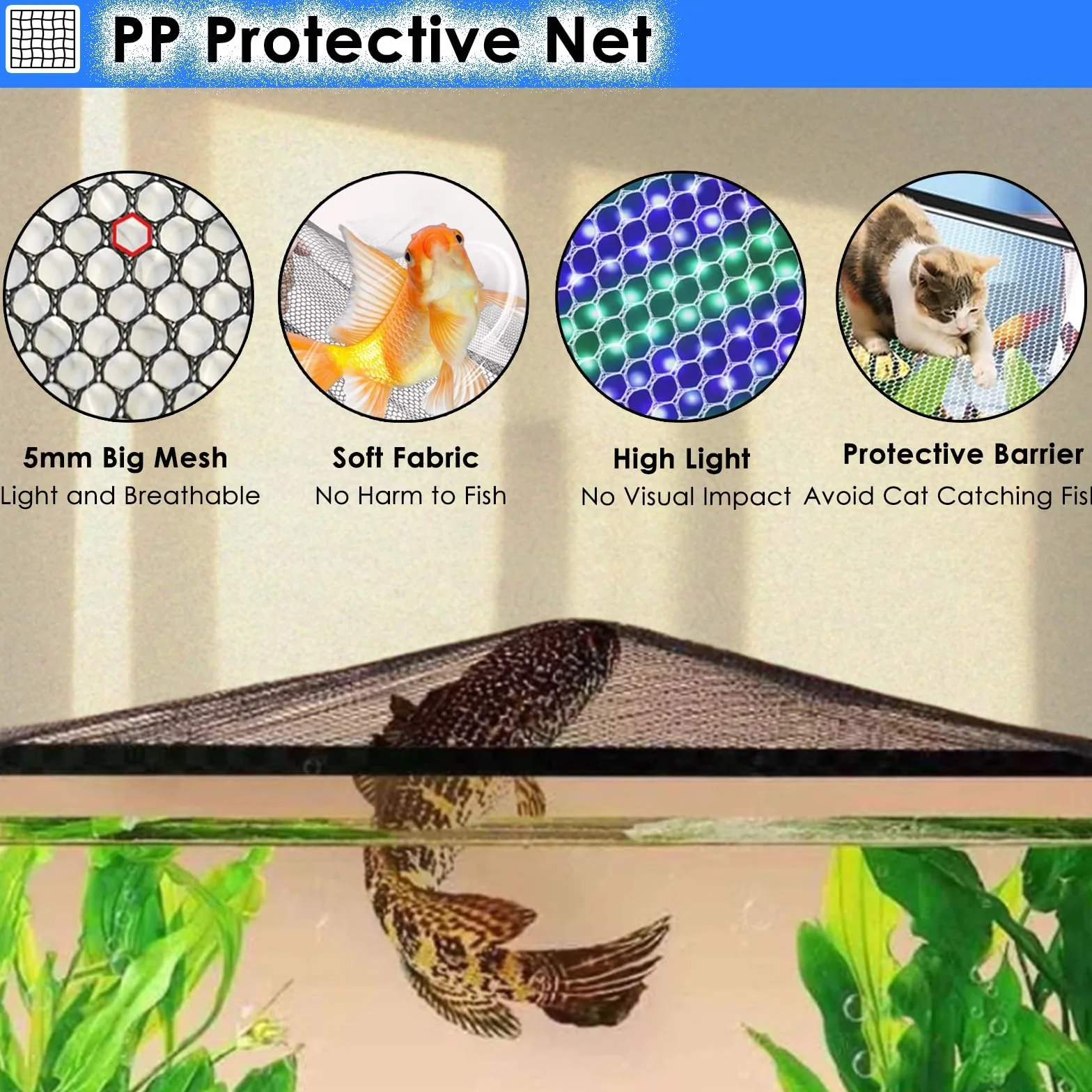 PEYNIR Couvercle Aquarium Magnétique Anti-Saut Grille Anti-Chats avec Filet d'aération 150x50cm
