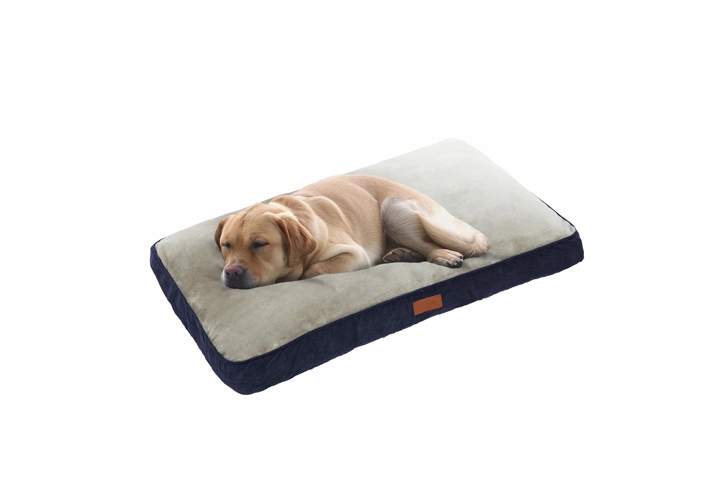 Ellie-Bo Matelas Doux et Lavable, pour Chiens, Bordures en Velours Côtelé et Revêtement en Fausse Fourrure, Rembourrage en Fibres de Polyester, pour Cage de 91,4 cm, L, 87 x 57 x 10 cm, Bleu/Gris