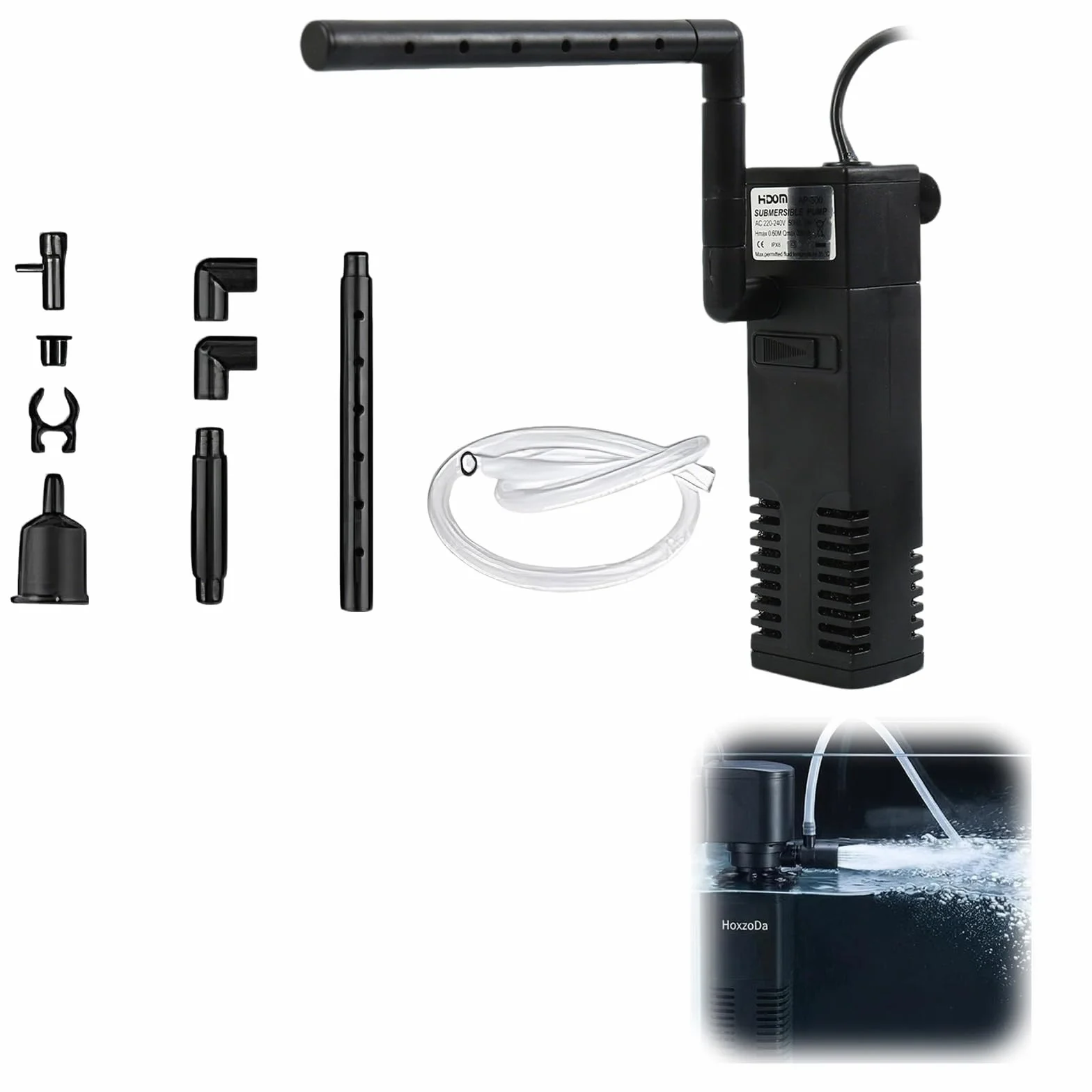 Filtre Intérieur Aquarium Pompe Débit d'eau 200L/H 40L Oxygène Filtration