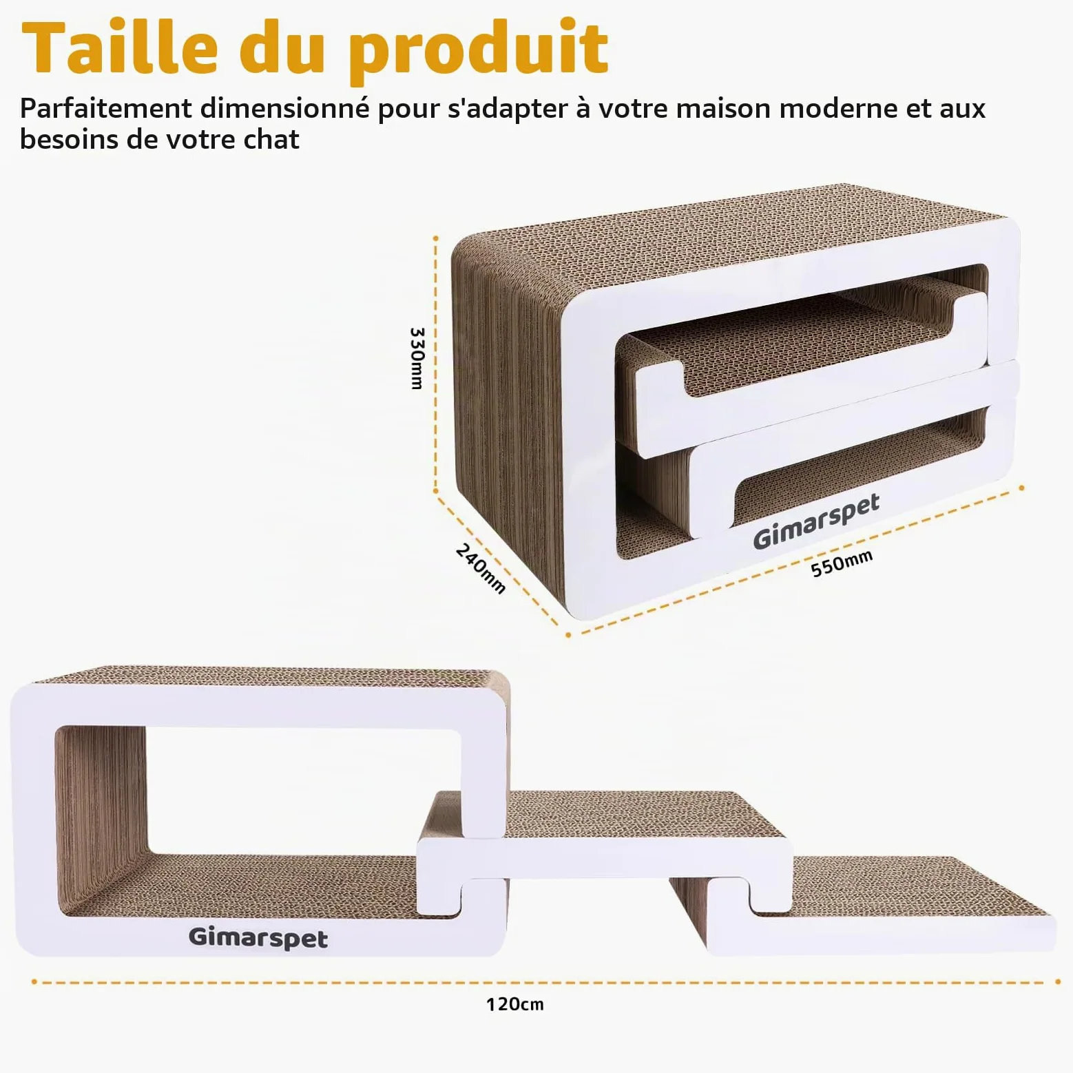 Gimars 75cm Griffoir pour Chat 3 en 1 XXL, Meuble Griffoir Chat Carton Élégant pour Foyer Multi-Chats, Design Vague Moderne, Imbriquable & Gain de Place Lounge