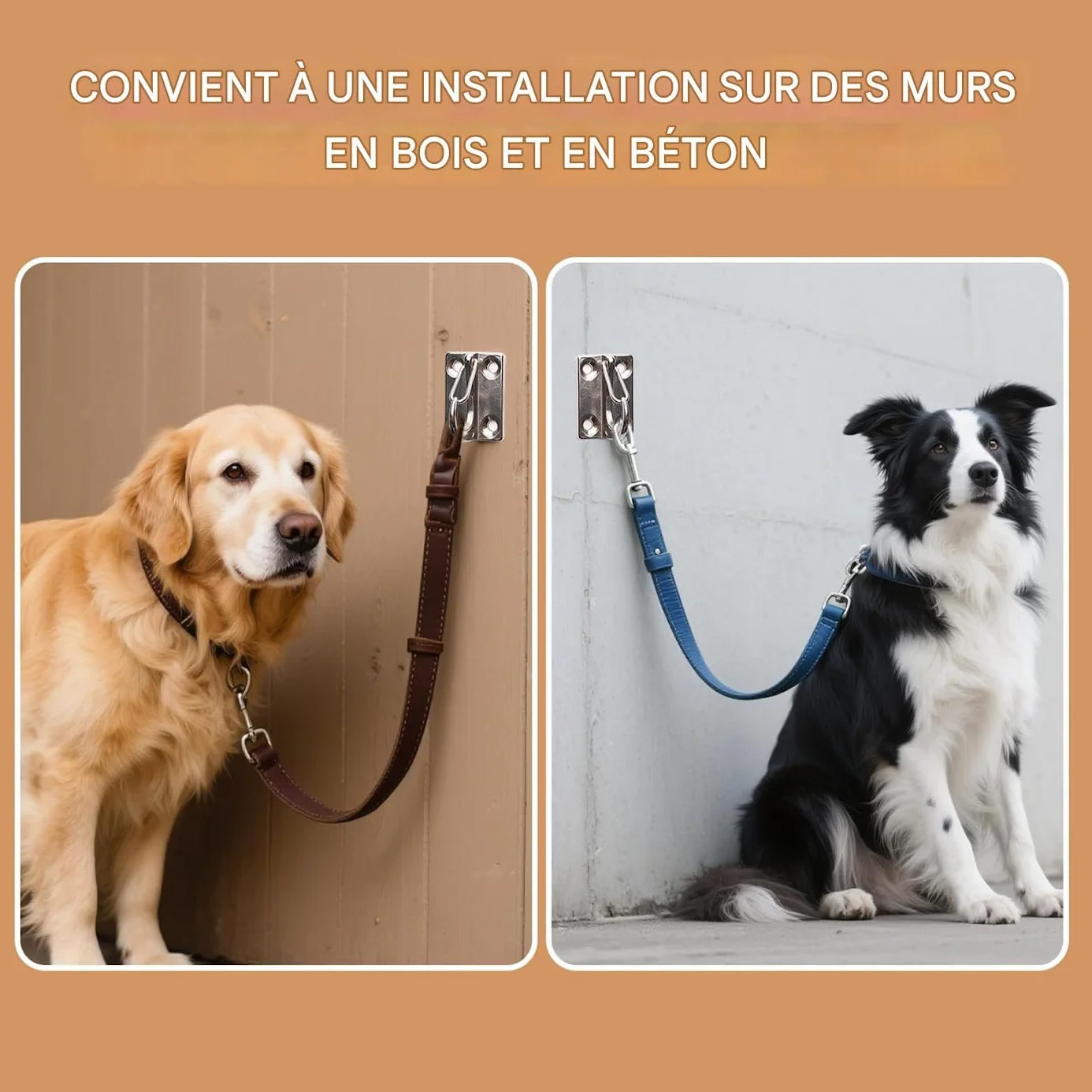Crochet de Traction pour Chien à Fixer au Mur, Crochet Murale pour Attache Grande Laisse Chien, Accessoires Antirouille pour Animal de Compagnie pour Maison et Garage