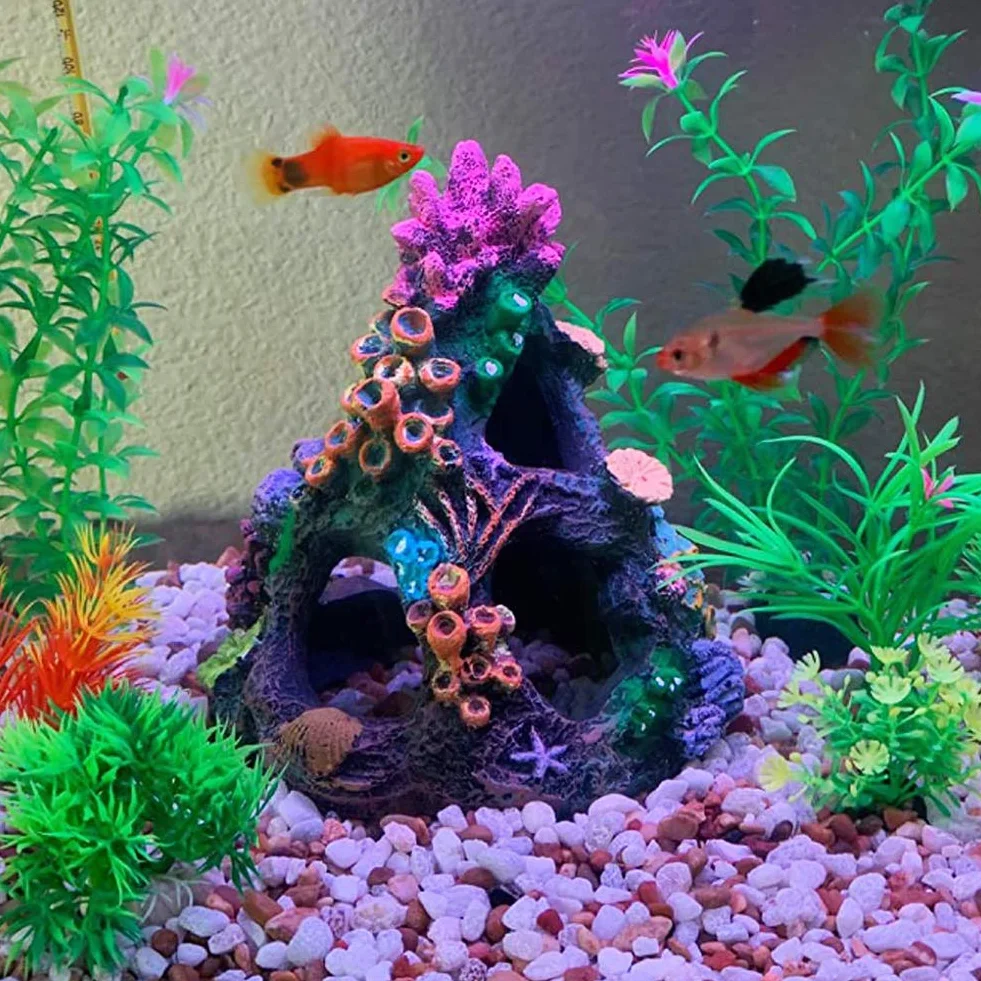 SLOCME Décorations pour aquarium récif corallien – Ornement de grotte de montagne de corail pour poissons Betta