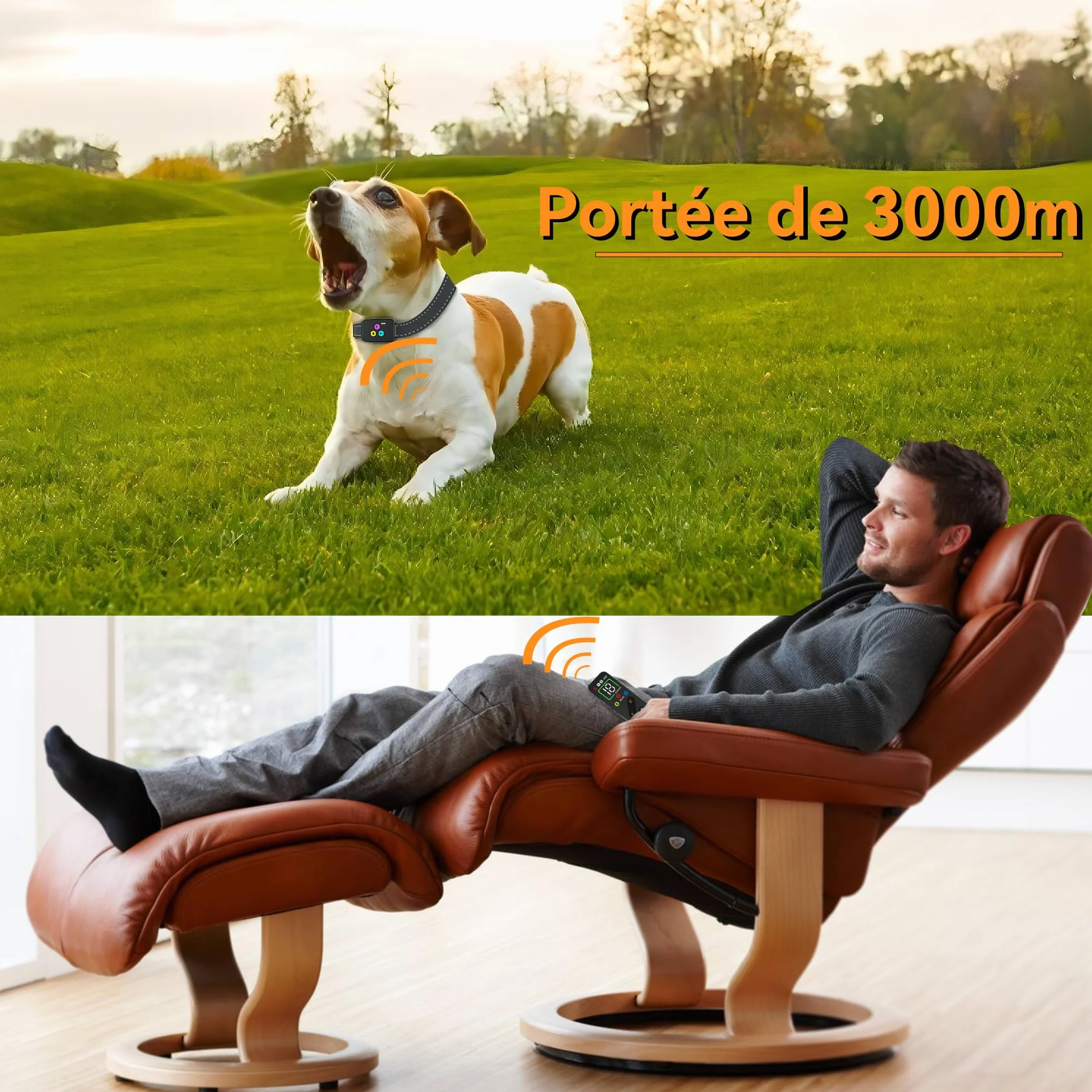Collier de Dressage pour Chien Meloive, Portée 3000 Mètres, 3 Modes Vibration/Choc/Son, Rechargeable