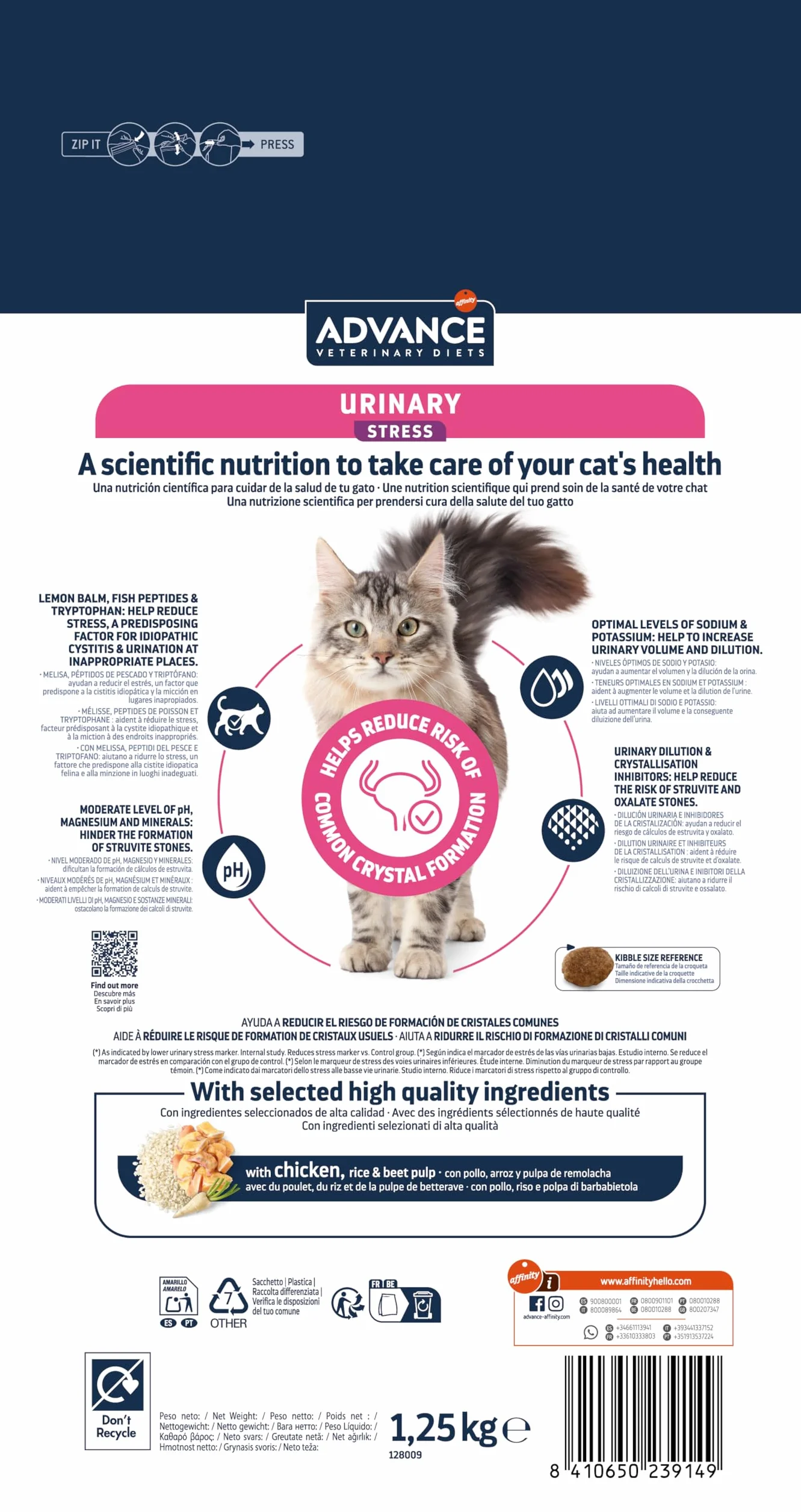 Advance Veterinary Diets Urinary Stress - Croquettes pour Chats para la pour la Protection de l'appareil urinaire - 1,25kg