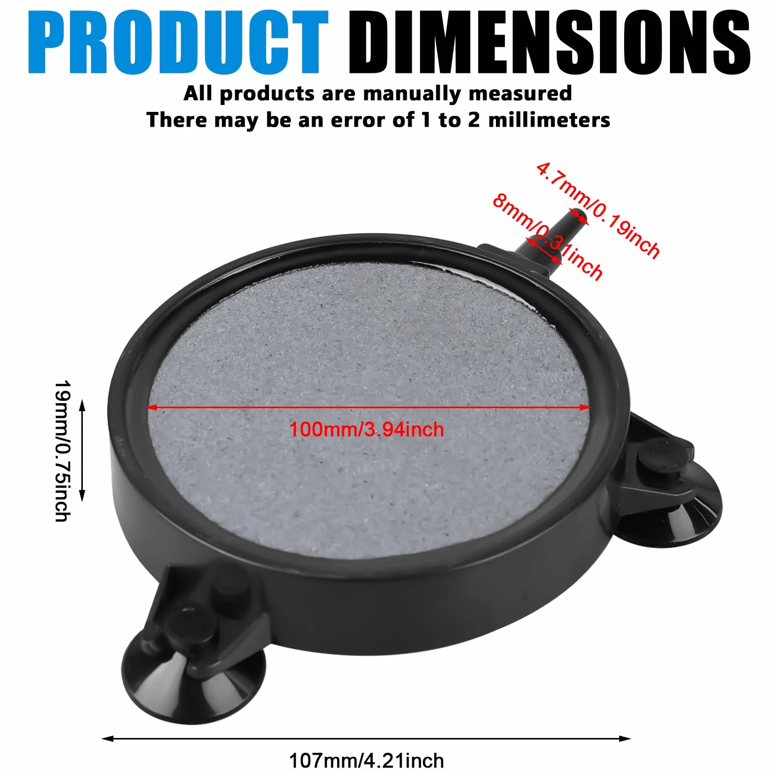 Lot de 4 pierres à air d'aquarium 100 mm avec ventouses puissantes - Diffuseur super haut pour oxygène dissous