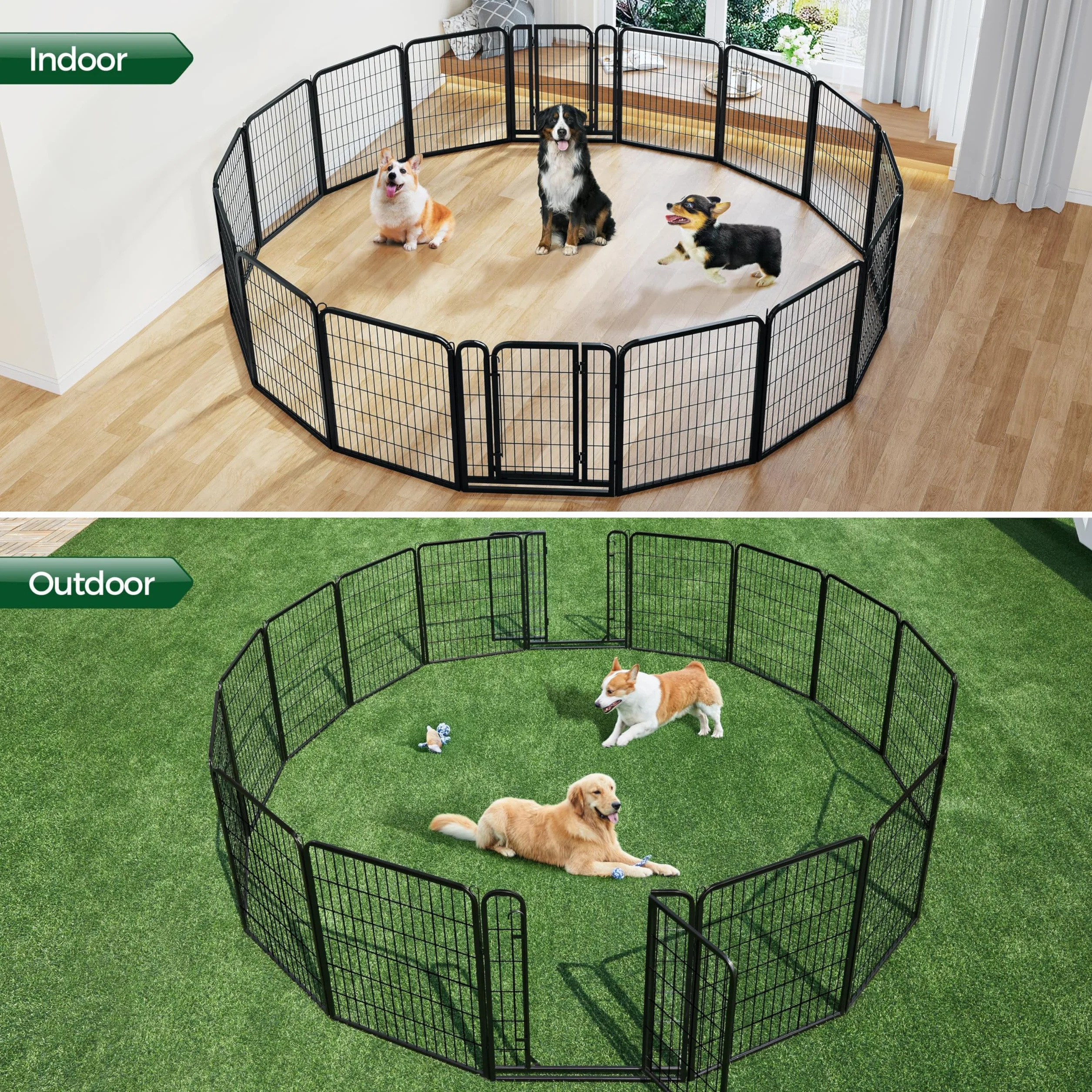 Abician Parc pour Chien en Métal 16 Panneaux 80 cm Enclos Intérieur Extérieur