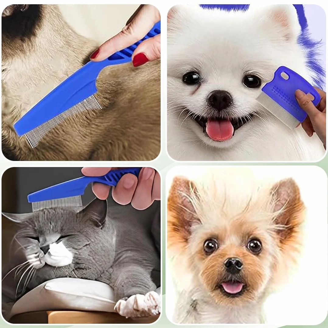 WeddHuis Peigne anti puces pour chats et chiens avec clip à tique, dents en métal, outil d'épilation multifonctionnel