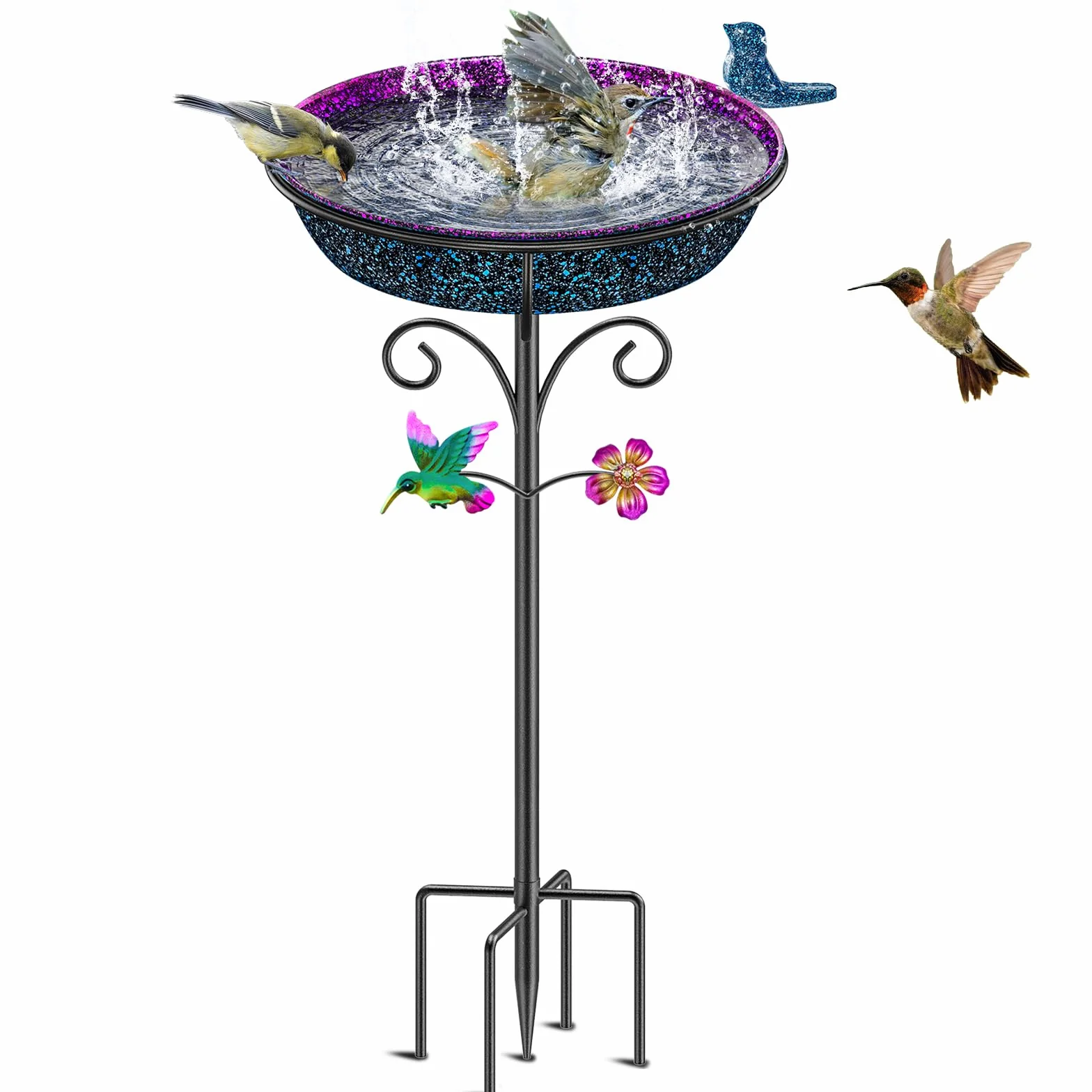 Bain d'oiseaux en métal autoportant vintage pour extérieur, jardin, décoration (violet)