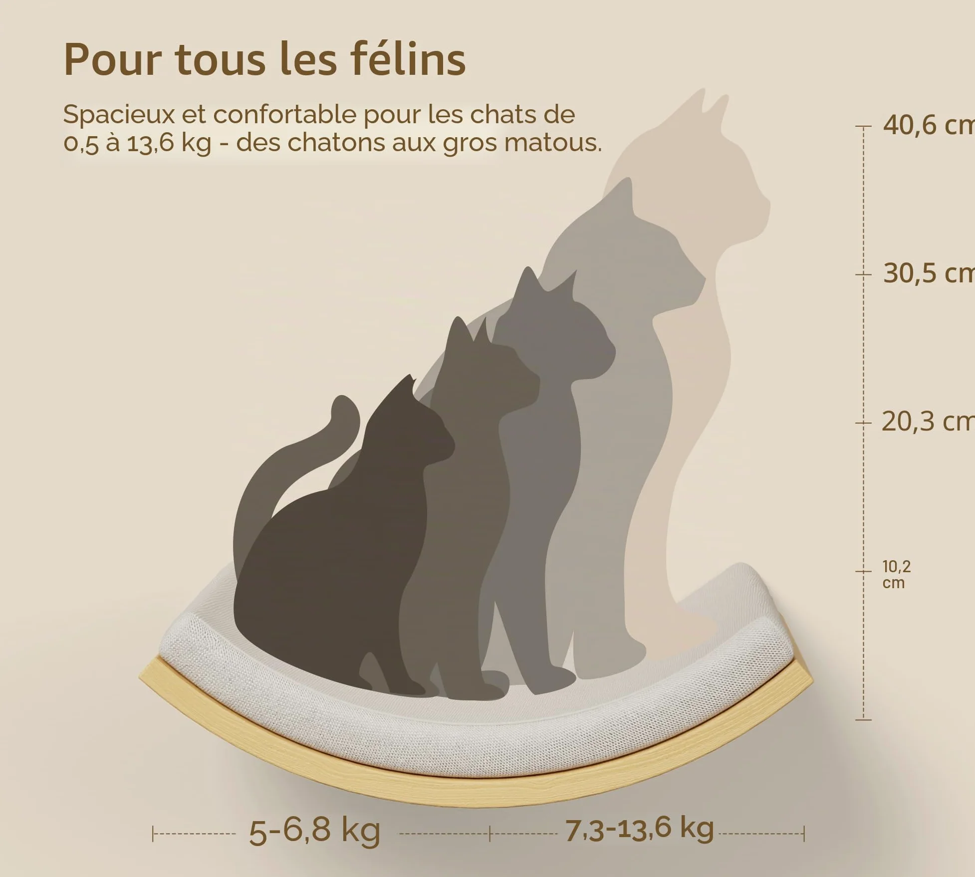 Lot de 3 escaliers muraux pour chat avec 2 marches d'escalade et plates-formes incurvées - En bois - Pour escalade, jouer, dormir