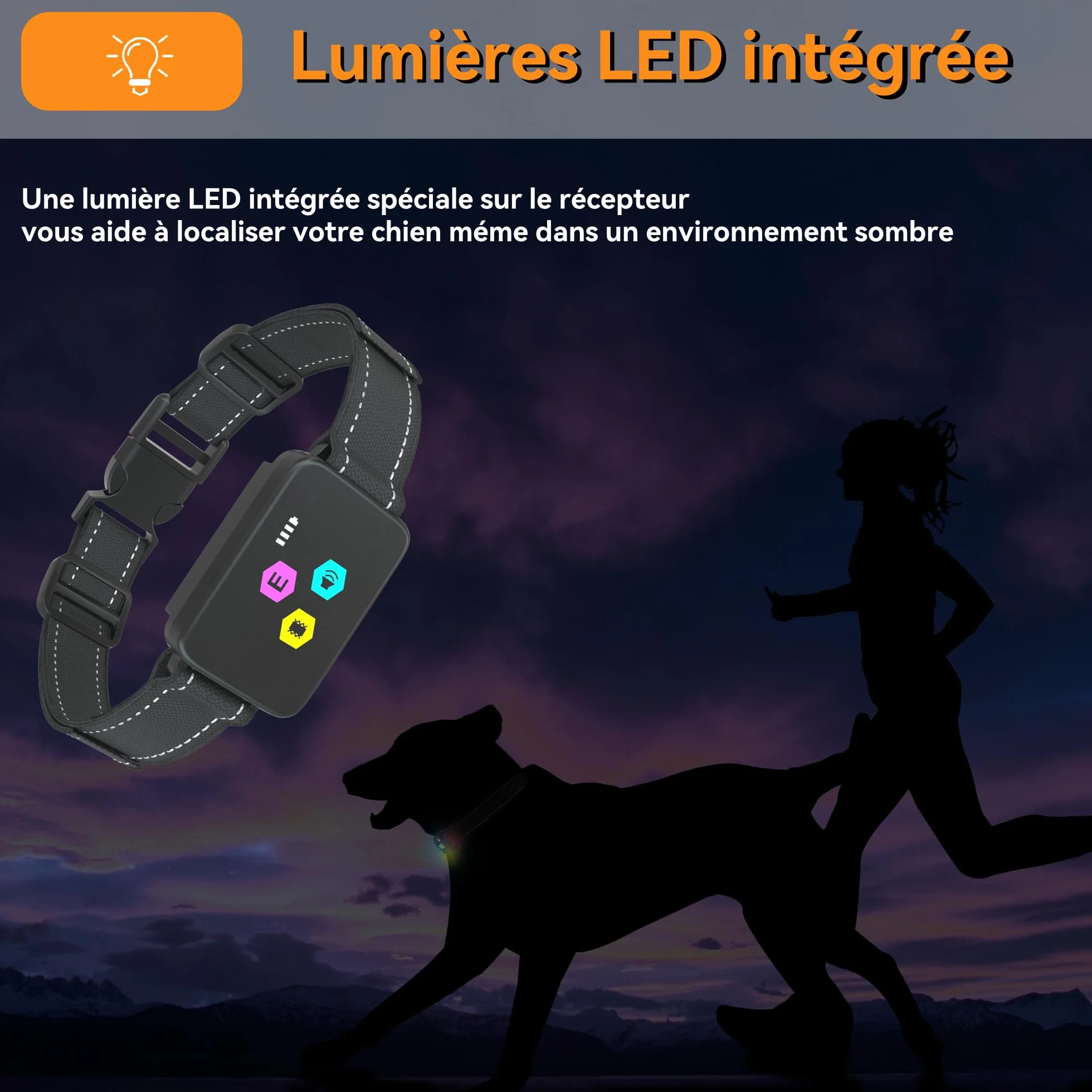 Collier de Dressage pour Chien Meloive, Portée 3000 Mètres, 3 Modes Vibration/Choc/Son, Rechargeable