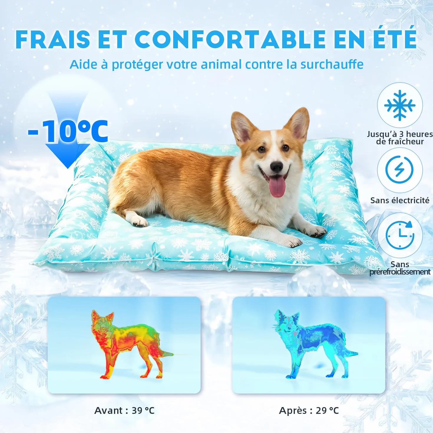 Tapis Rafraîchissant pour Chien et Chat 76 x 66 cm Gel Non Toxique Refroidissement