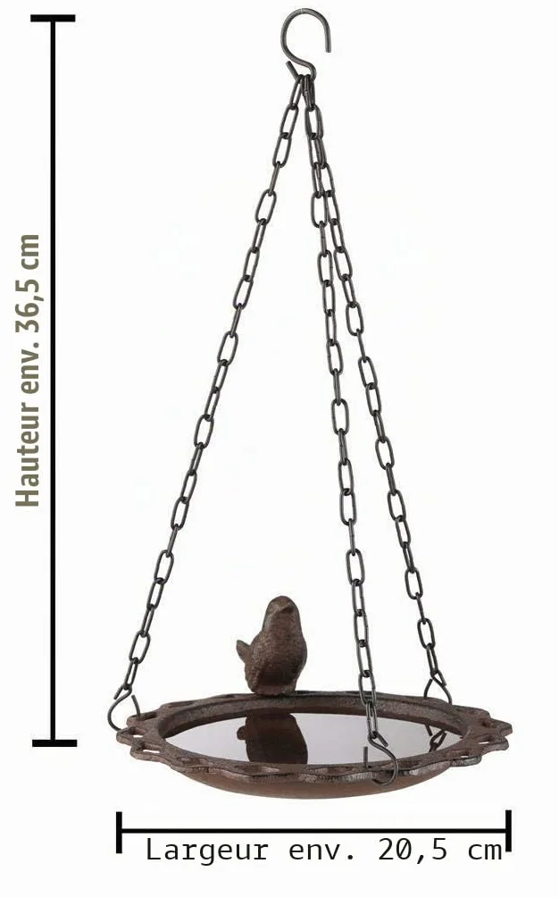 Abreuvoir à oiseaux en fonte pour jardin, suspendu 1 pièce