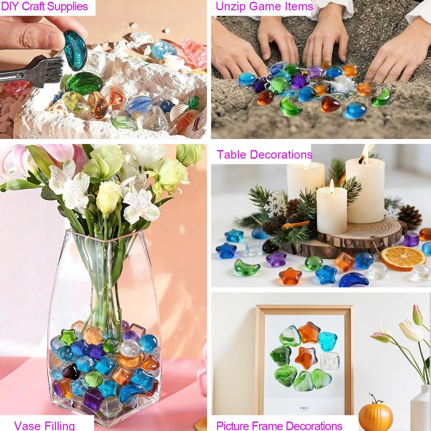 Billes Pierres Précieuses Décoratives 450g pour Aquarium Vases Bricolage Cadeaux