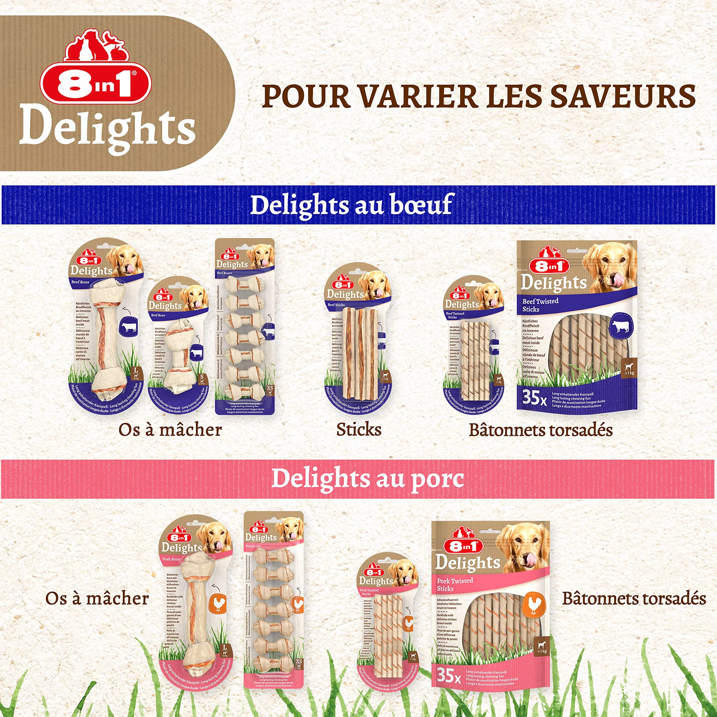 8in1 Delights XS Os à Mâcher garnis de poulet pour Chien de Petite Taille - 7 pièces