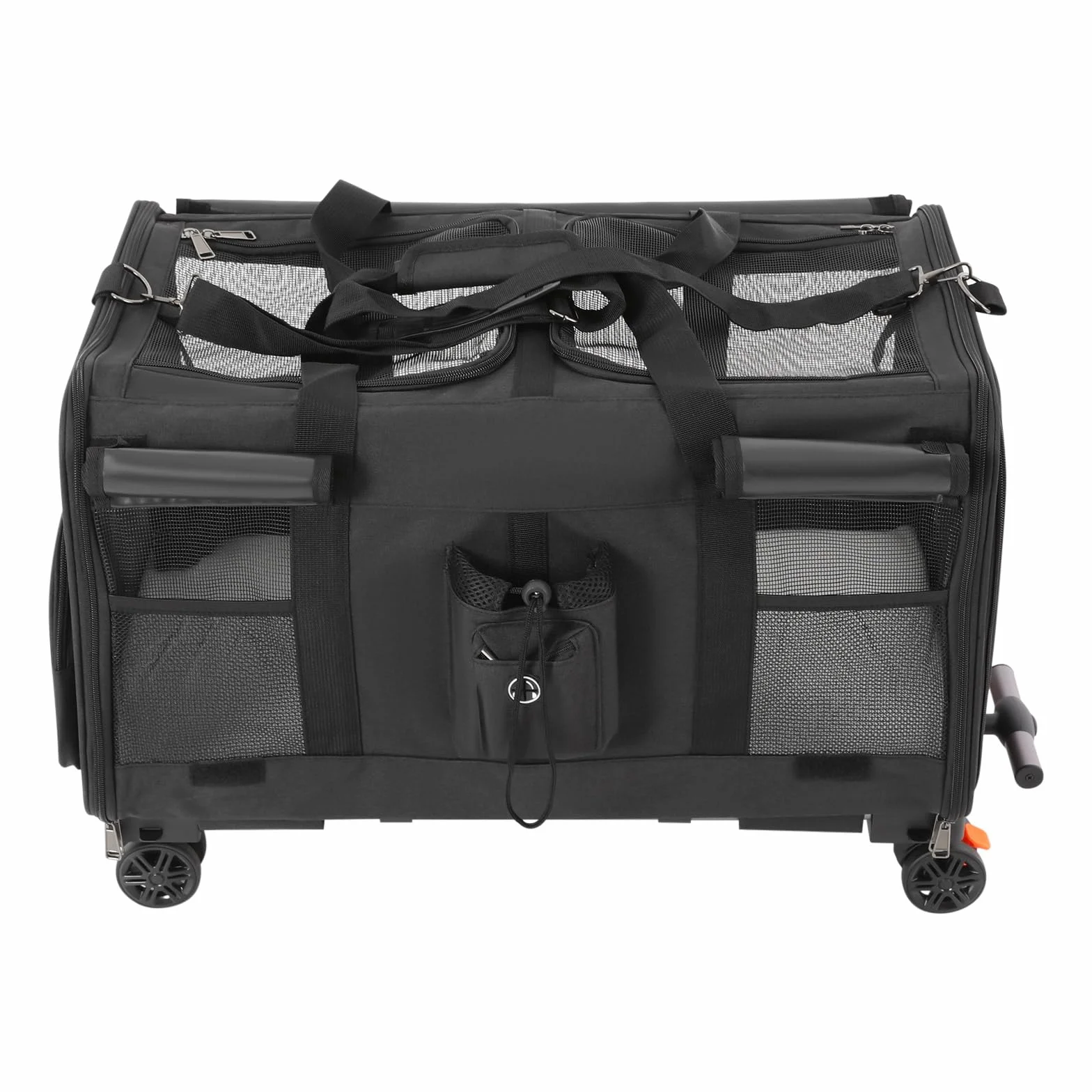 Sac de transport pour chat avec deux compartiments et roulettes, pliable et amovible, pour 2 chats, idéal pour les voyages (noir)