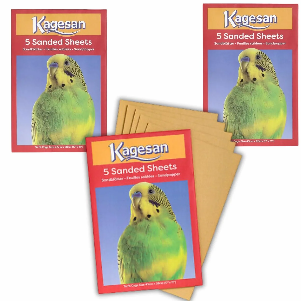 Papier de sable pour cage à oiseaux 43 x 28 cm Lot de 3 paquets de 5 feuilles