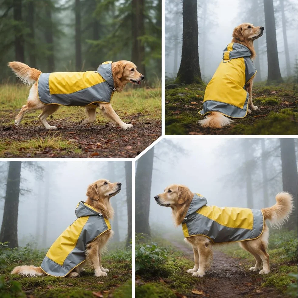 AOOWU Manteau de Pluie imperméable pour Chien avec Bandes réfléchissantes, Veste de Pluie réglable Petite Moyenne Grande Taille