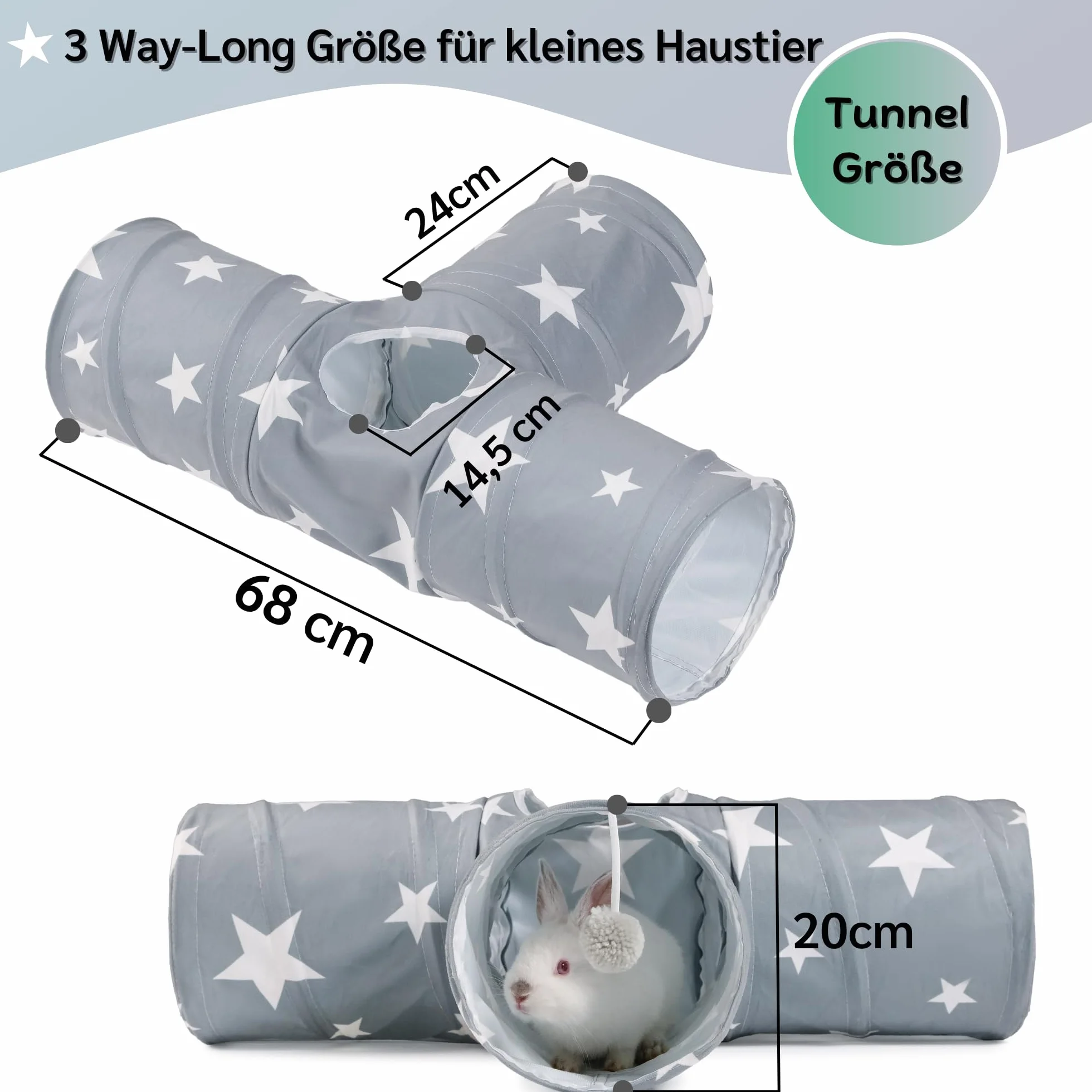 JanYoo Bunny Tunnel 3 voies pour lapin et cochon d'Inde - Tunnel de jeu pliable pour petits animaux - Jouet d'activité pour petits animaux