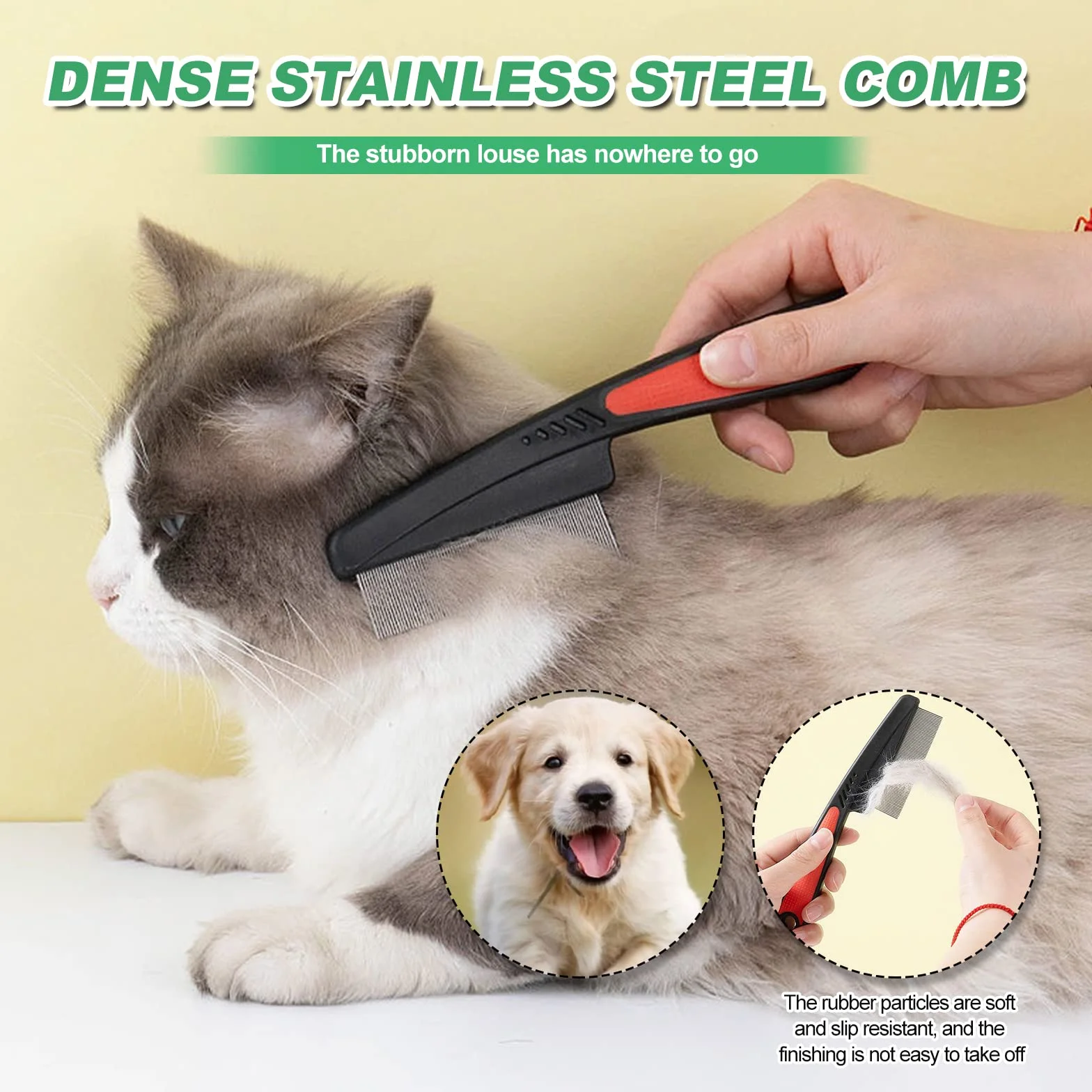 Peignes anti-puces professionnels pour chiens et chats Lot de 2 en acier inoxydable