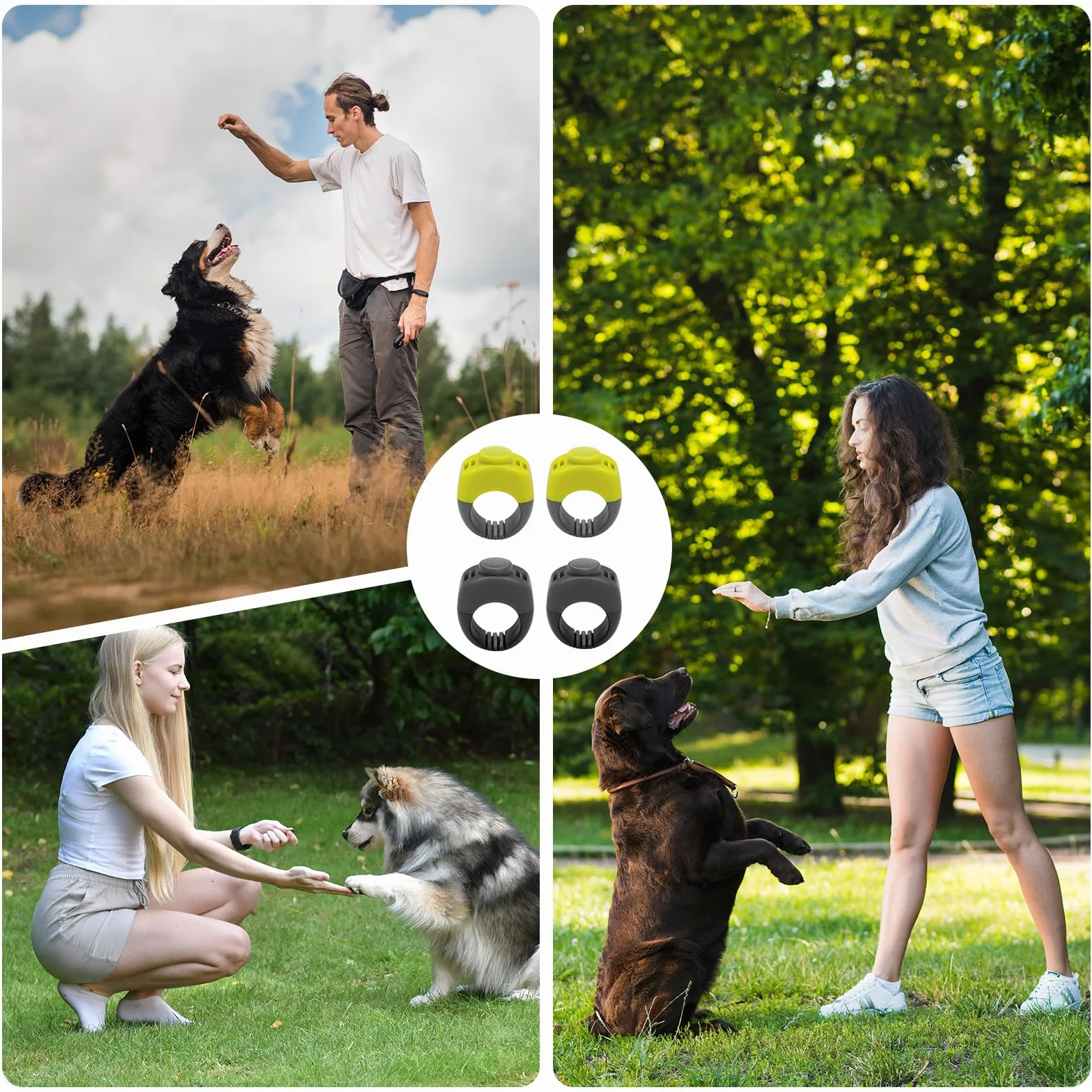 4X Clickers Chien et Chat (19mm/21mm) en Vert et Gris, Accessoire Pratique pour Dressage Chien et Chat, Clicker en Anneau pour Doigt pour Entraînement, Tours et Rappel