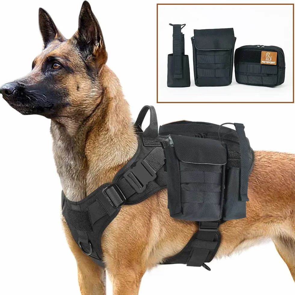 Sac pour Chien Harnais Dog Harness Bag, Accessoire Supplémentaire Sac à Dos, Sacs Latéraux pour Harnais Grand Chien - Noir