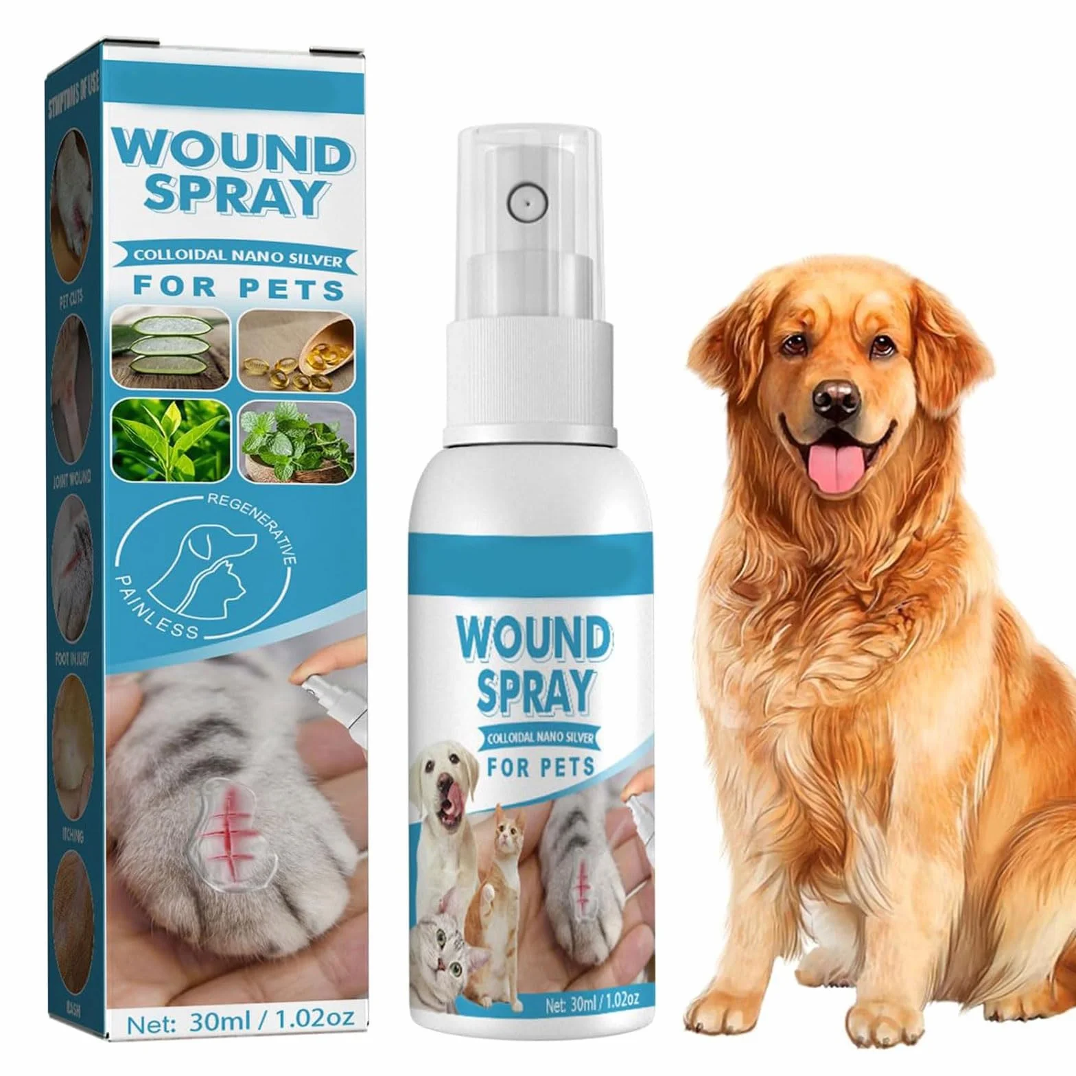 Spray de Nettoyage et Soin des Plaies pour Chiens et Chats, 30ML