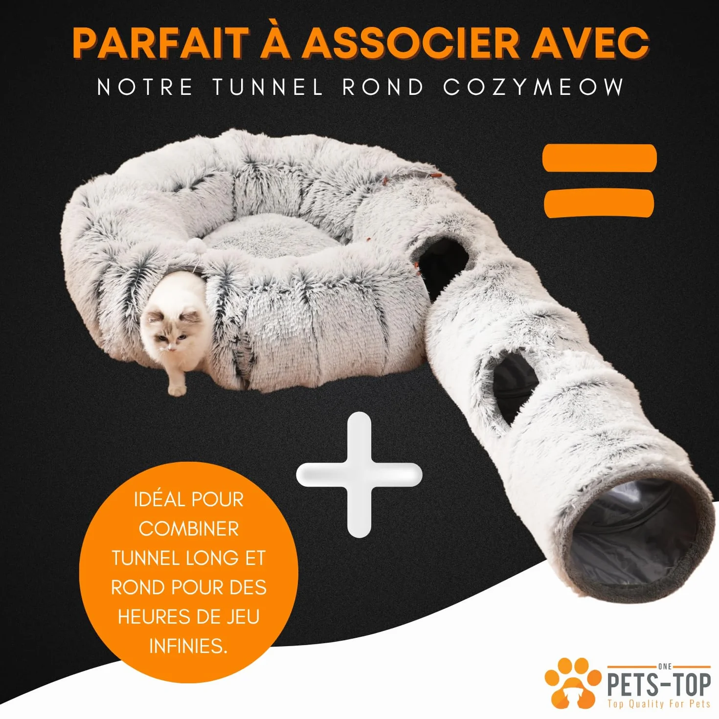 One PETS-TOP Tunnel Chat – Tunnel pour Chat XXL – Jouet Intéractif pour Interieur – en Peluche Douce – Tunnel Chien Furet Lapin – Tapis Cabane Cat Tunnel – 120 cm