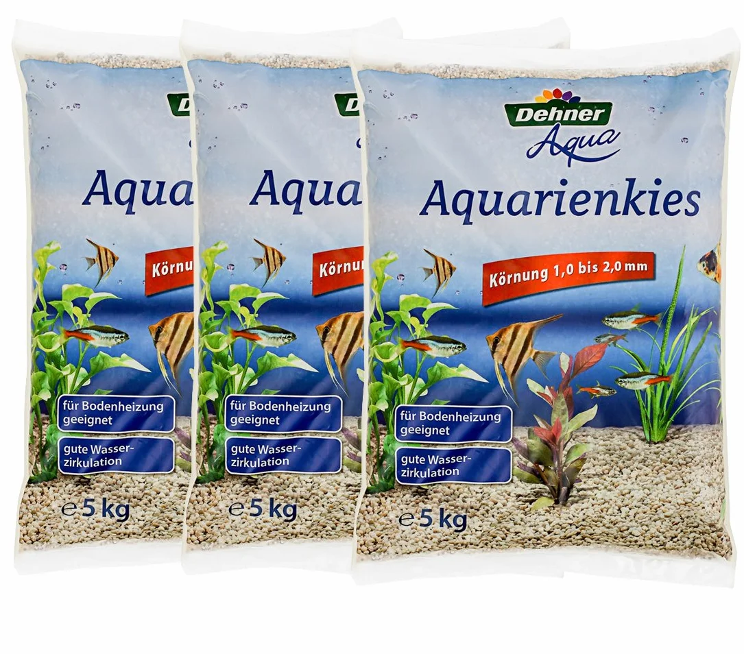 Dehner Aqua Gravier pour Aquarium Grains 1-2 mm Blanc 3 x 5 kg